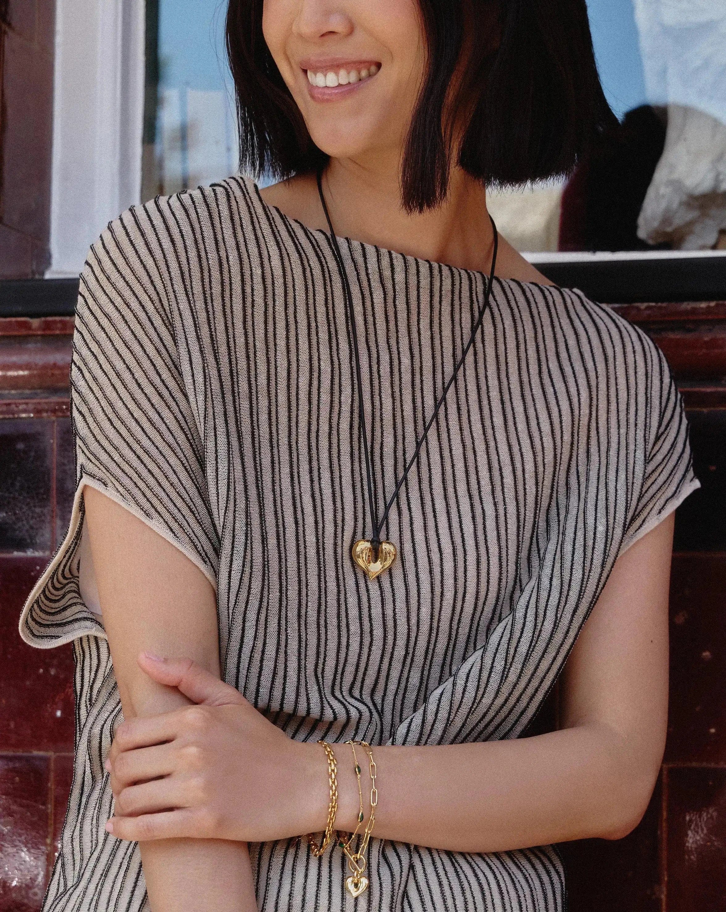 Missoma Molten Heart Pendant Cord Necklace | 18ct Gold Plated