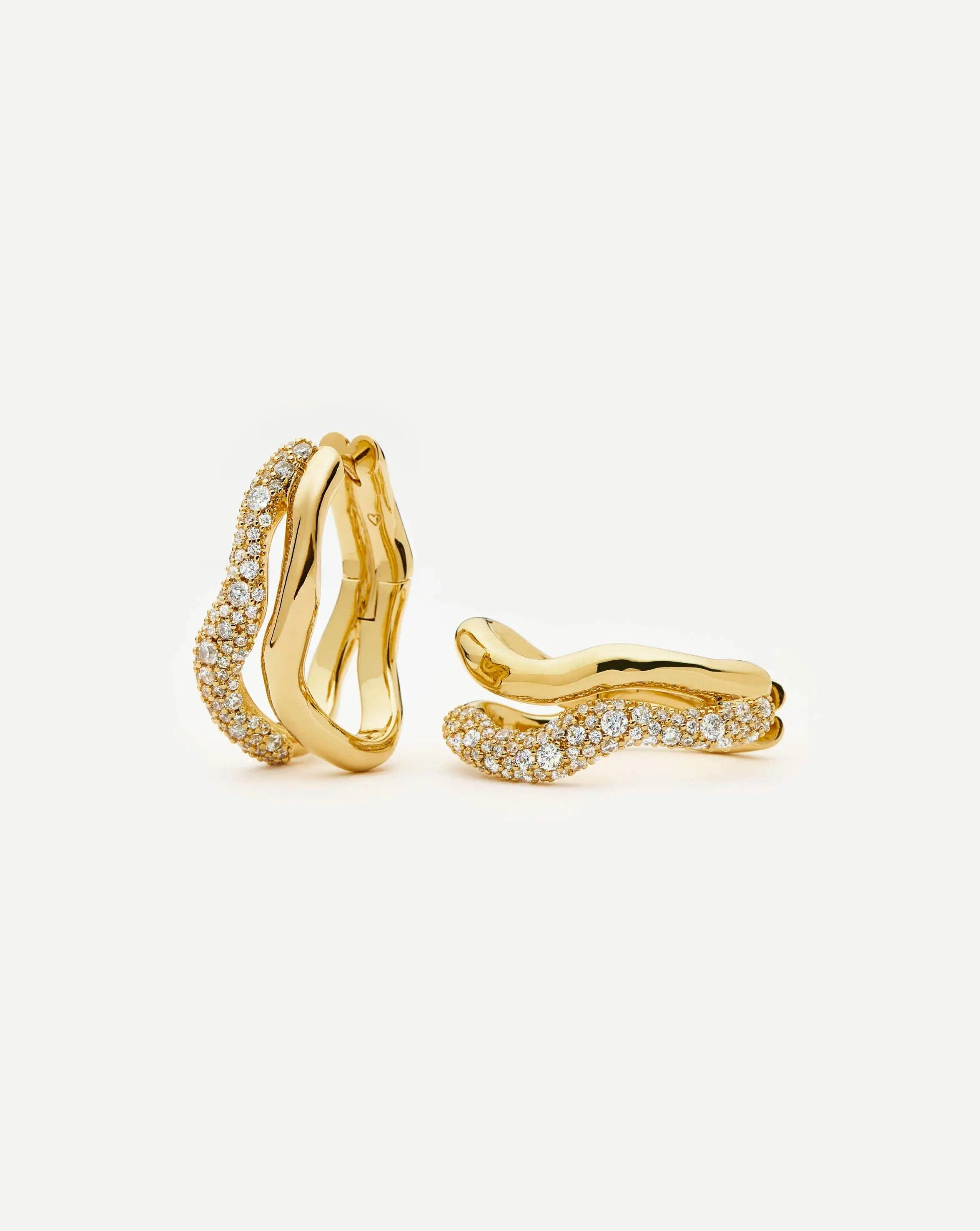 Missoma Molten Snow Double Medium Hoop Earrings | 18ct Gold Plated/Cubic Zirconia