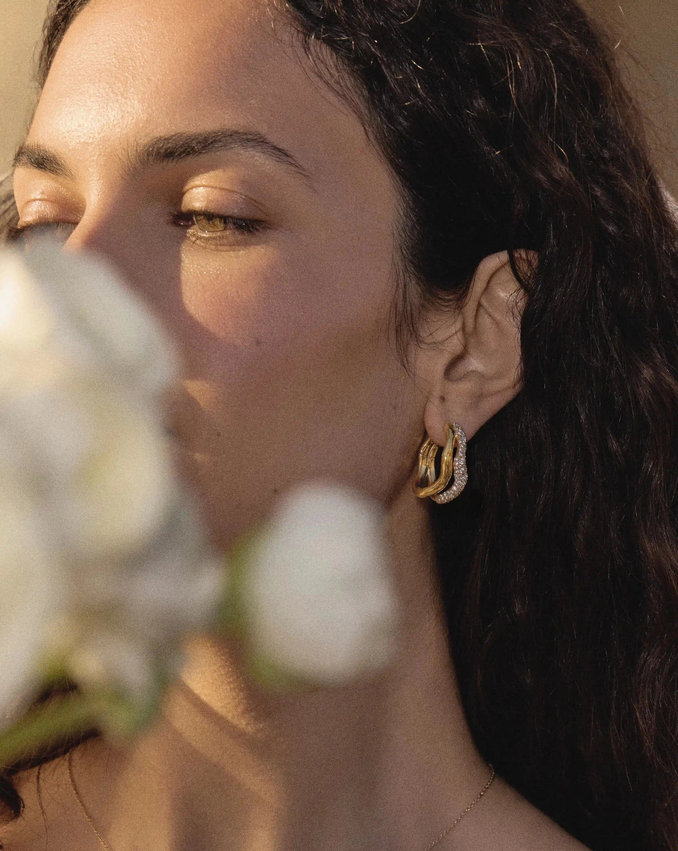 Missoma Molten Snow Double Medium Hoop Earrings | 18ct Gold Plated/Cubic Zirconia
