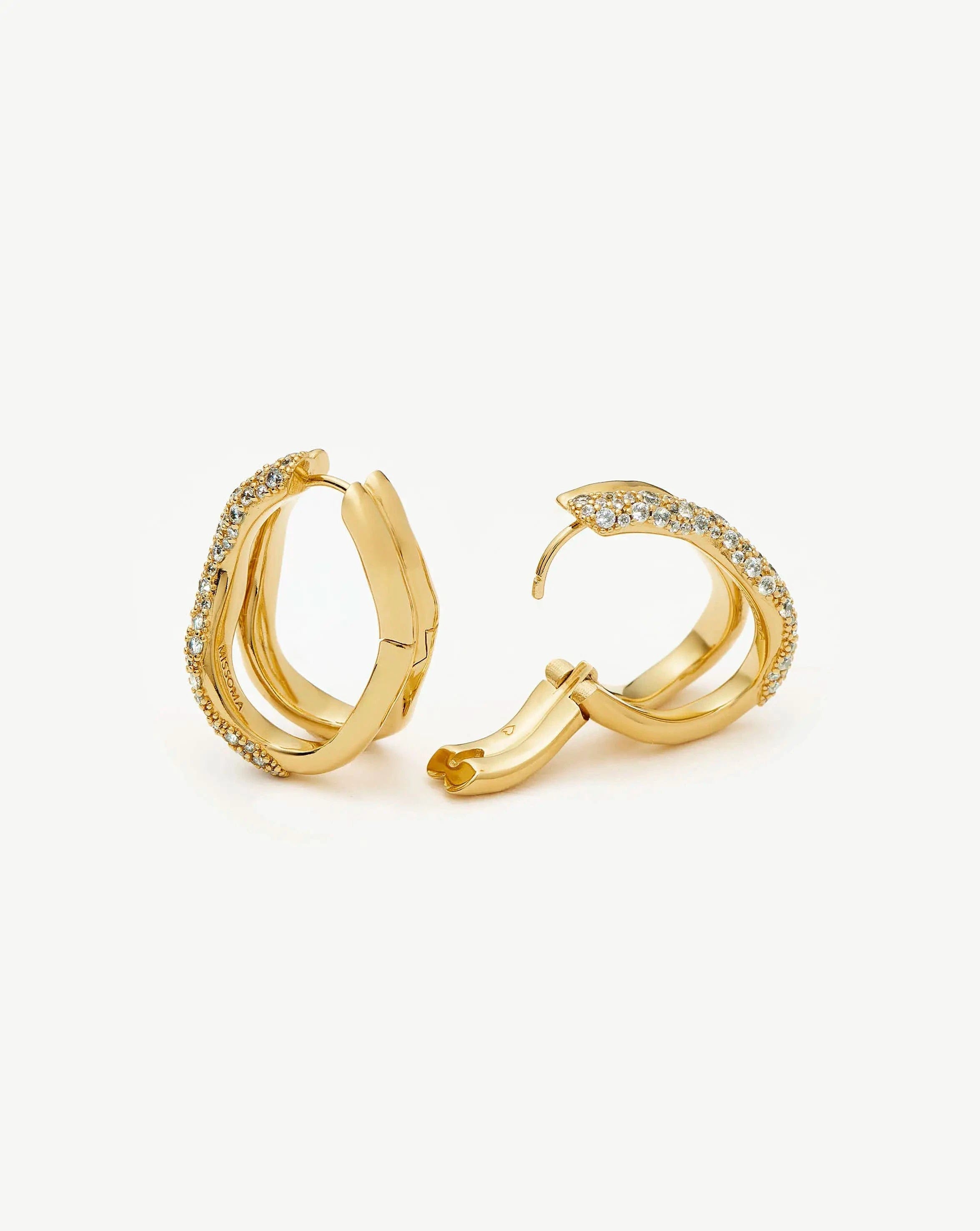 Missoma Molten Snow Double Medium Hoop Earrings | 18ct Gold Plated/Cubic Zirconia