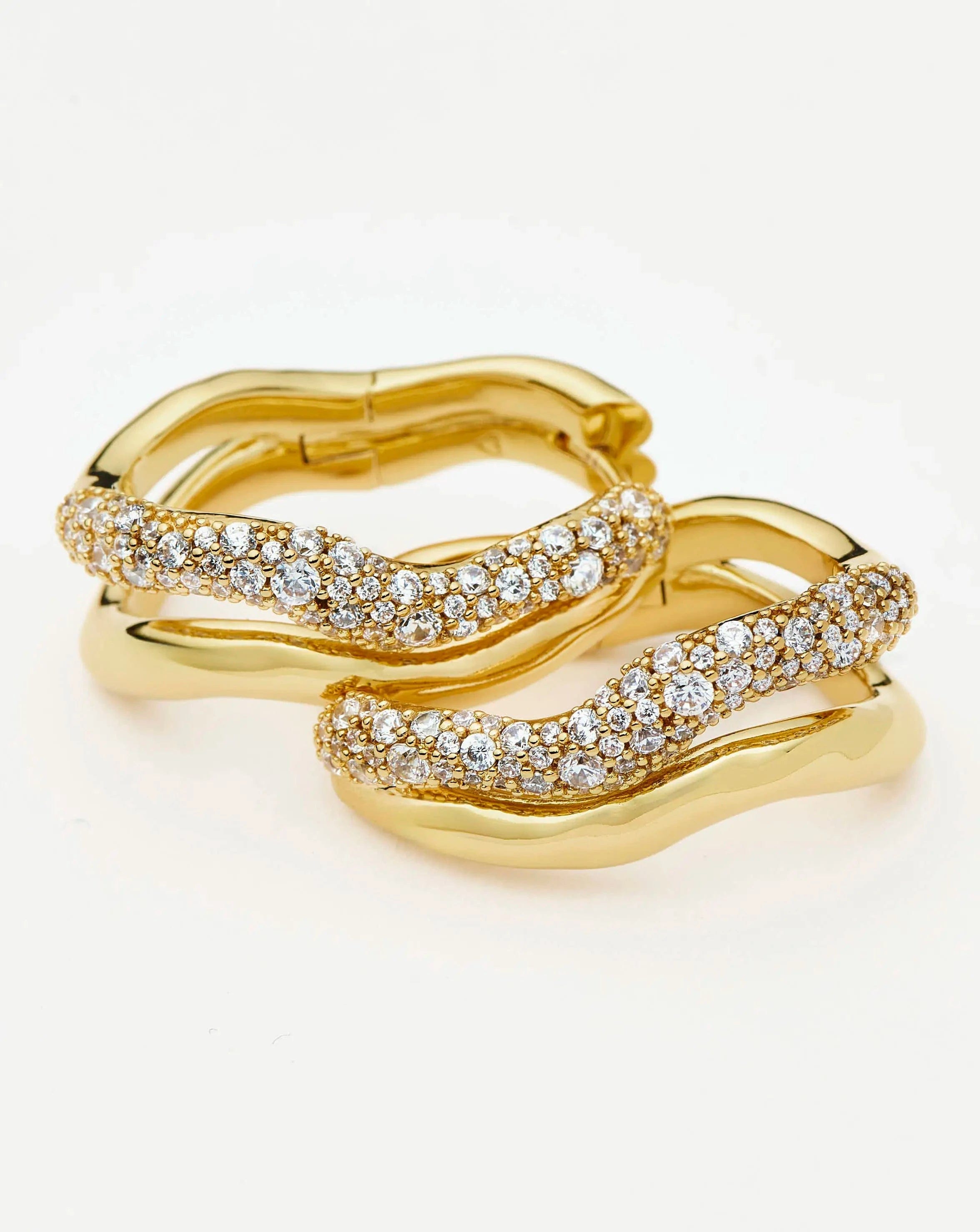 Missoma Molten Snow Double Medium Hoop Earrings | 18ct Gold Plated/Cubic Zirconia
