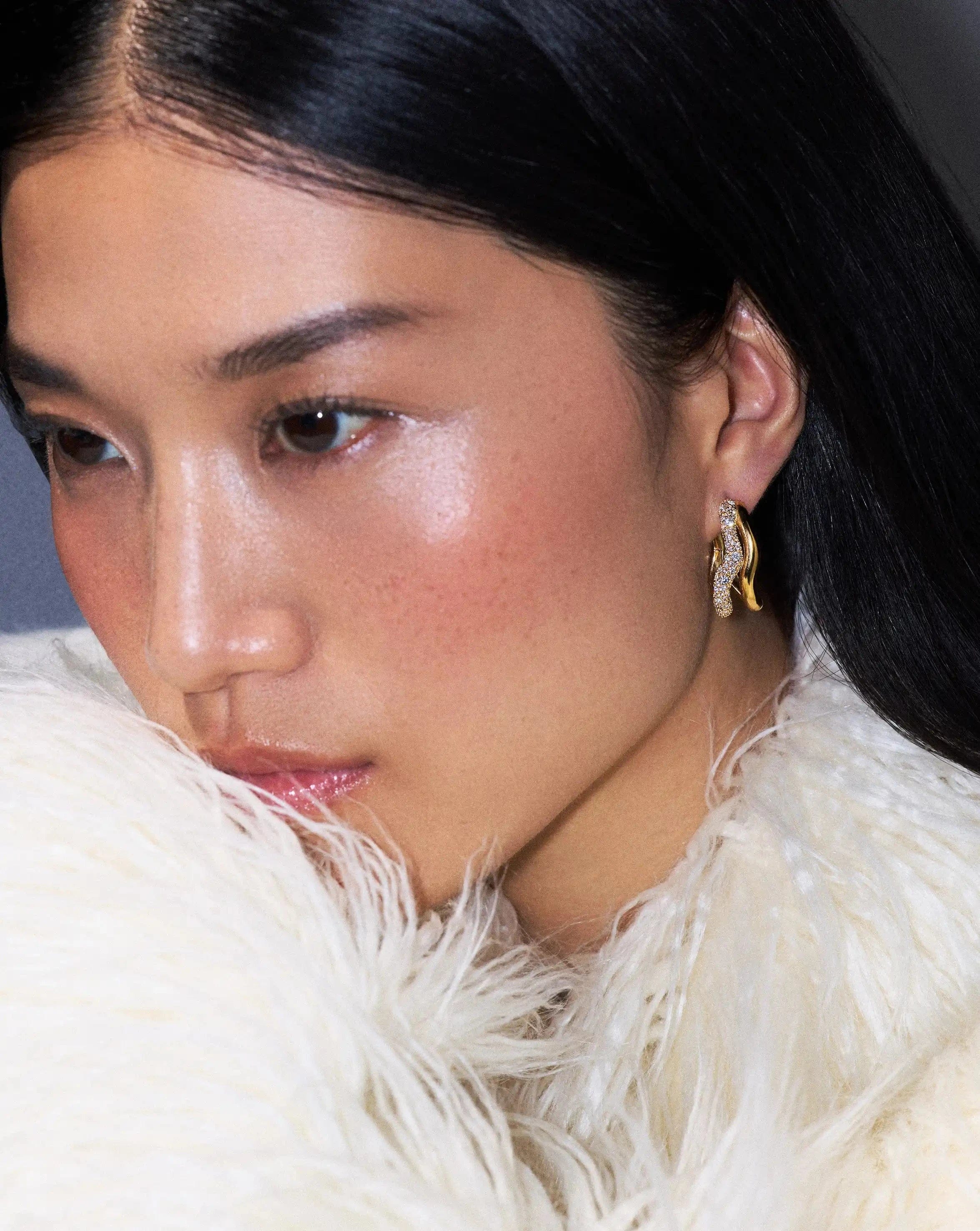Missoma Molten Snow Double Medium Hoop Earrings | 18ct Gold Plated/Cubic Zirconia