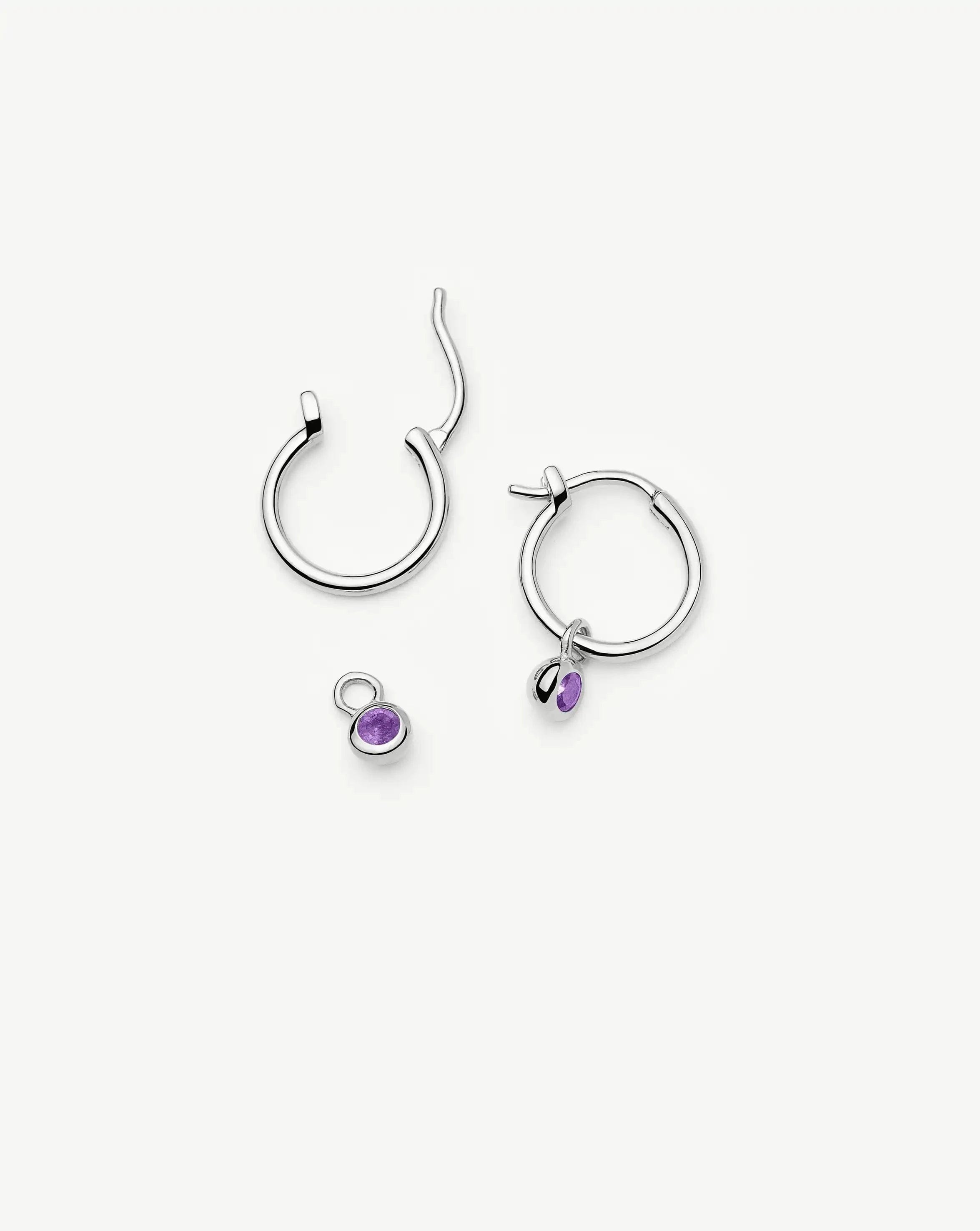 Missoma February Birthstone Mini Charm Hoop Earrings | Sterling Silver/Amethyst