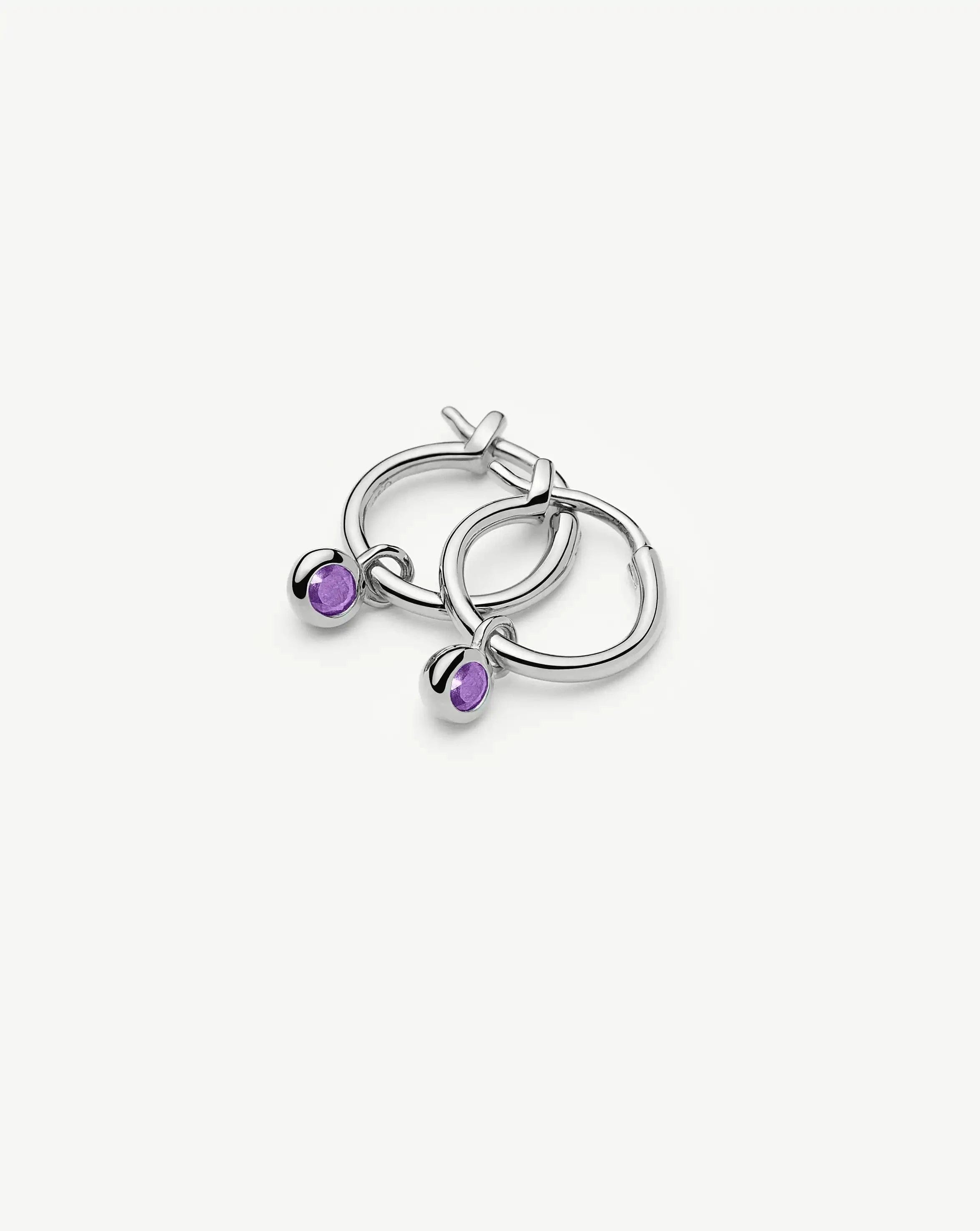 Missoma February Birthstone Mini Charm Hoop Earrings | Sterling Silver/Amethyst