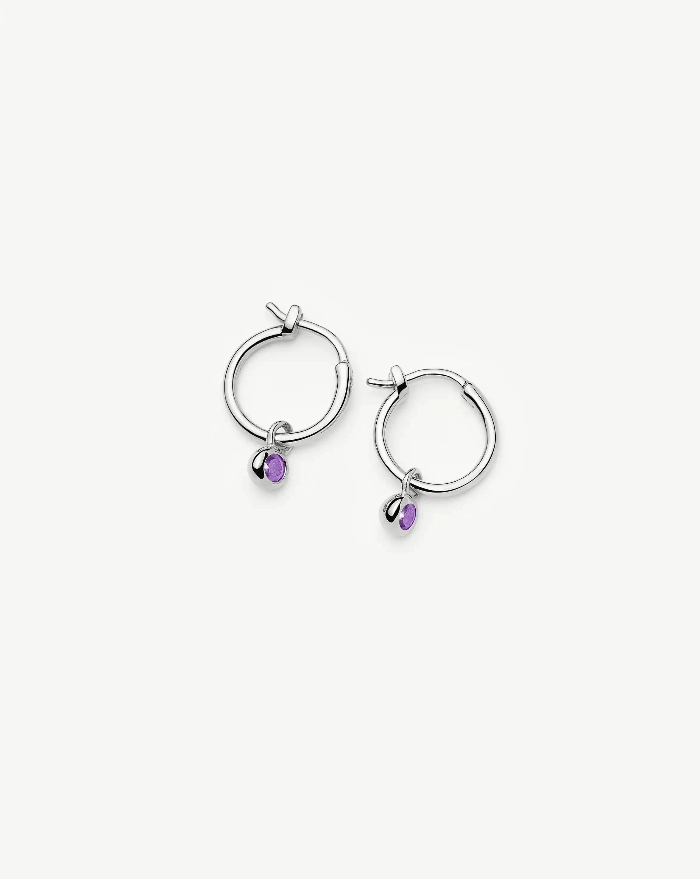 Missoma February Birthstone Mini Charm Hoop Earrings | Sterling Silver/Amethyst