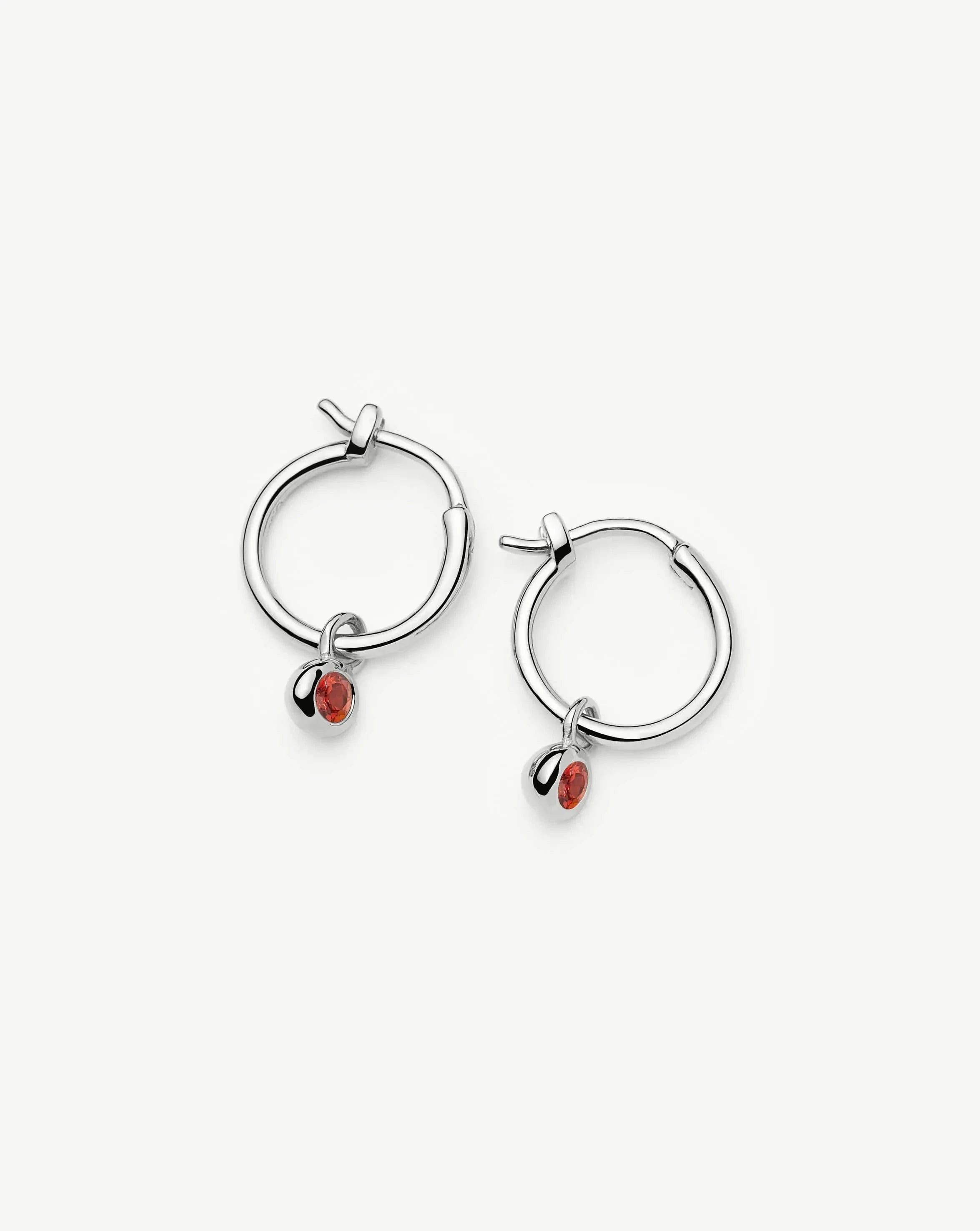 Missoma January Birthstone Mini Charm Hoop Earrings | Sterling Silver/Garnet
