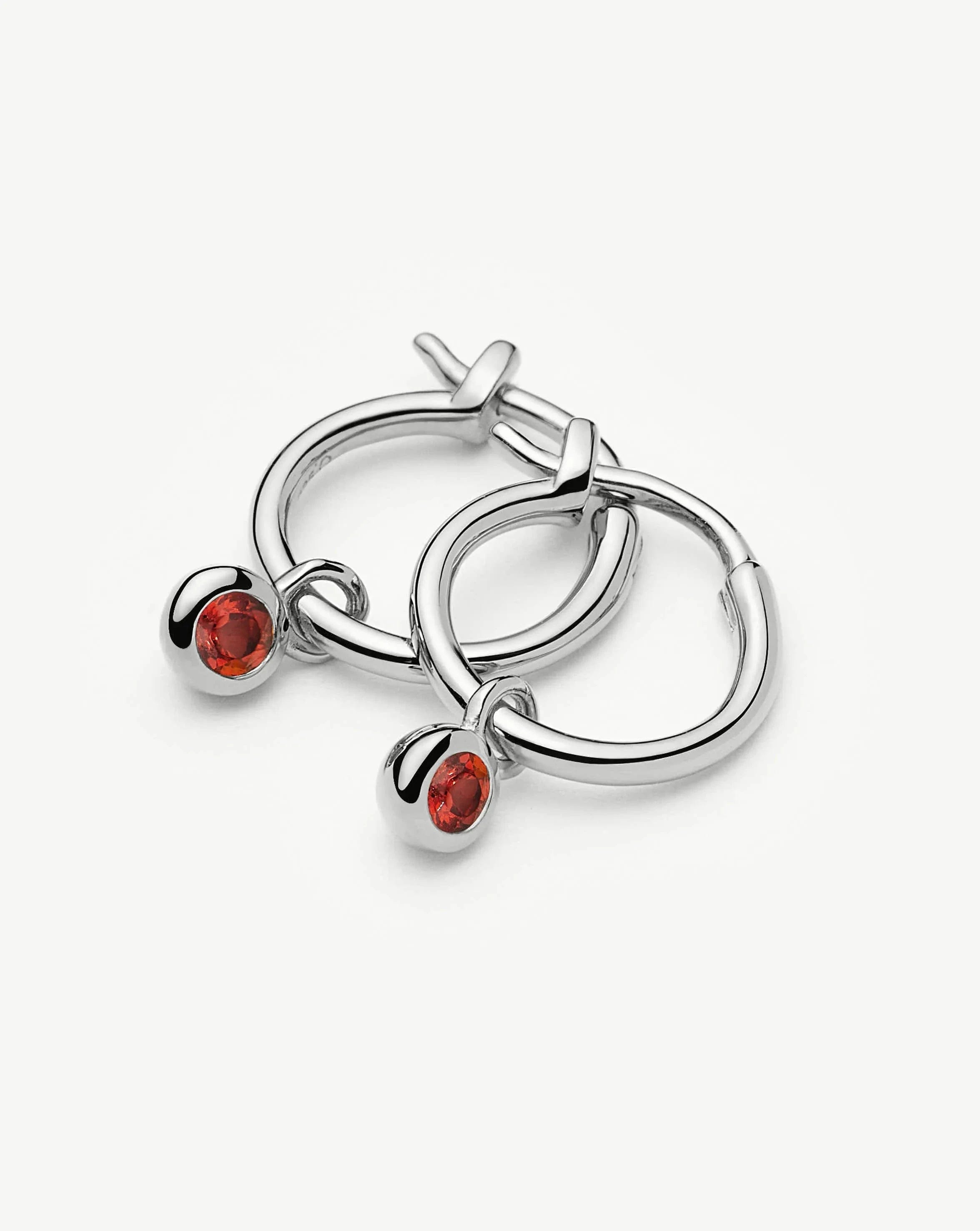 Missoma January Birthstone Mini Charm Hoop Earrings | Sterling Silver/Garnet