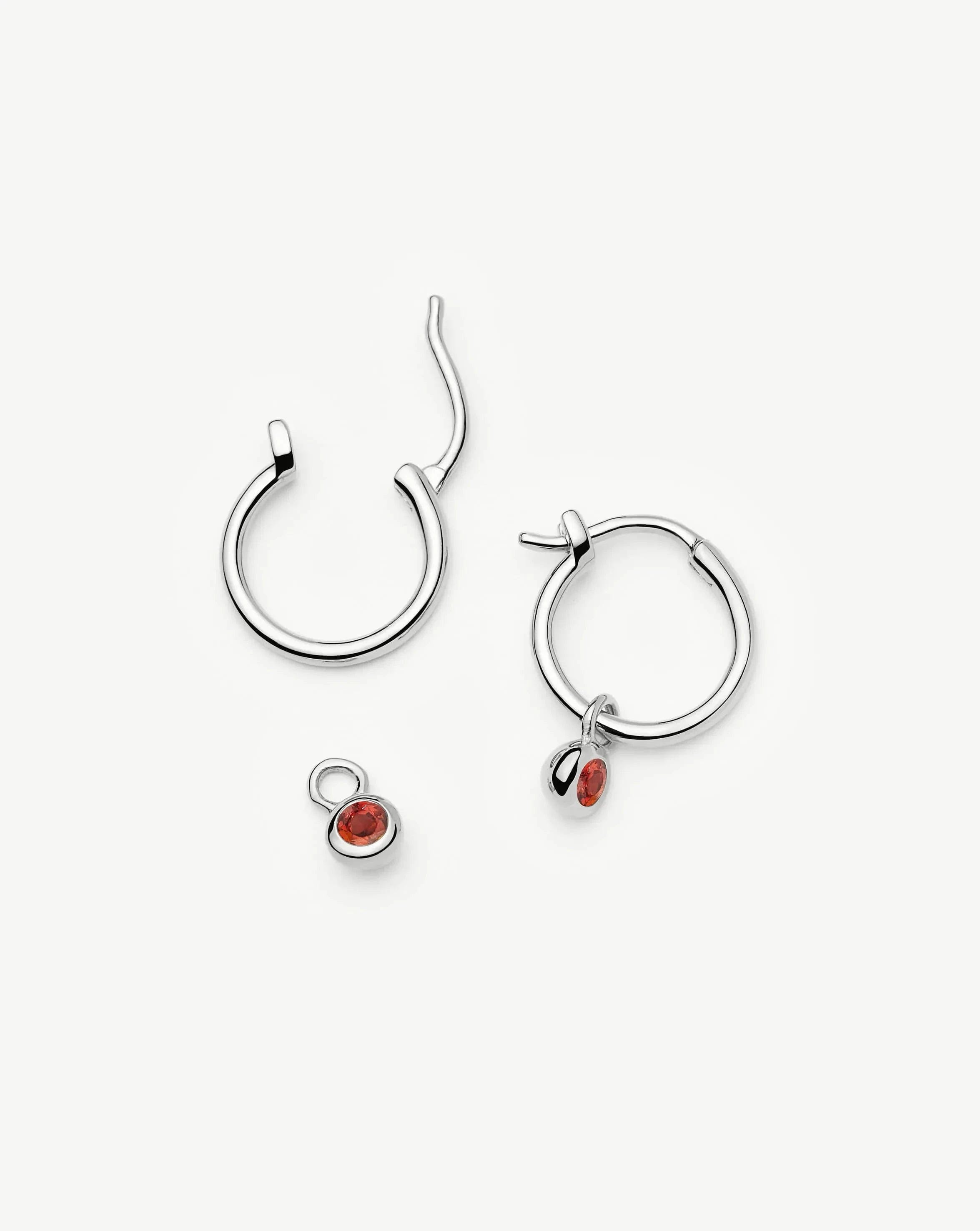 Missoma January Birthstone Mini Charm Hoop Earrings | Sterling Silver/Garnet
