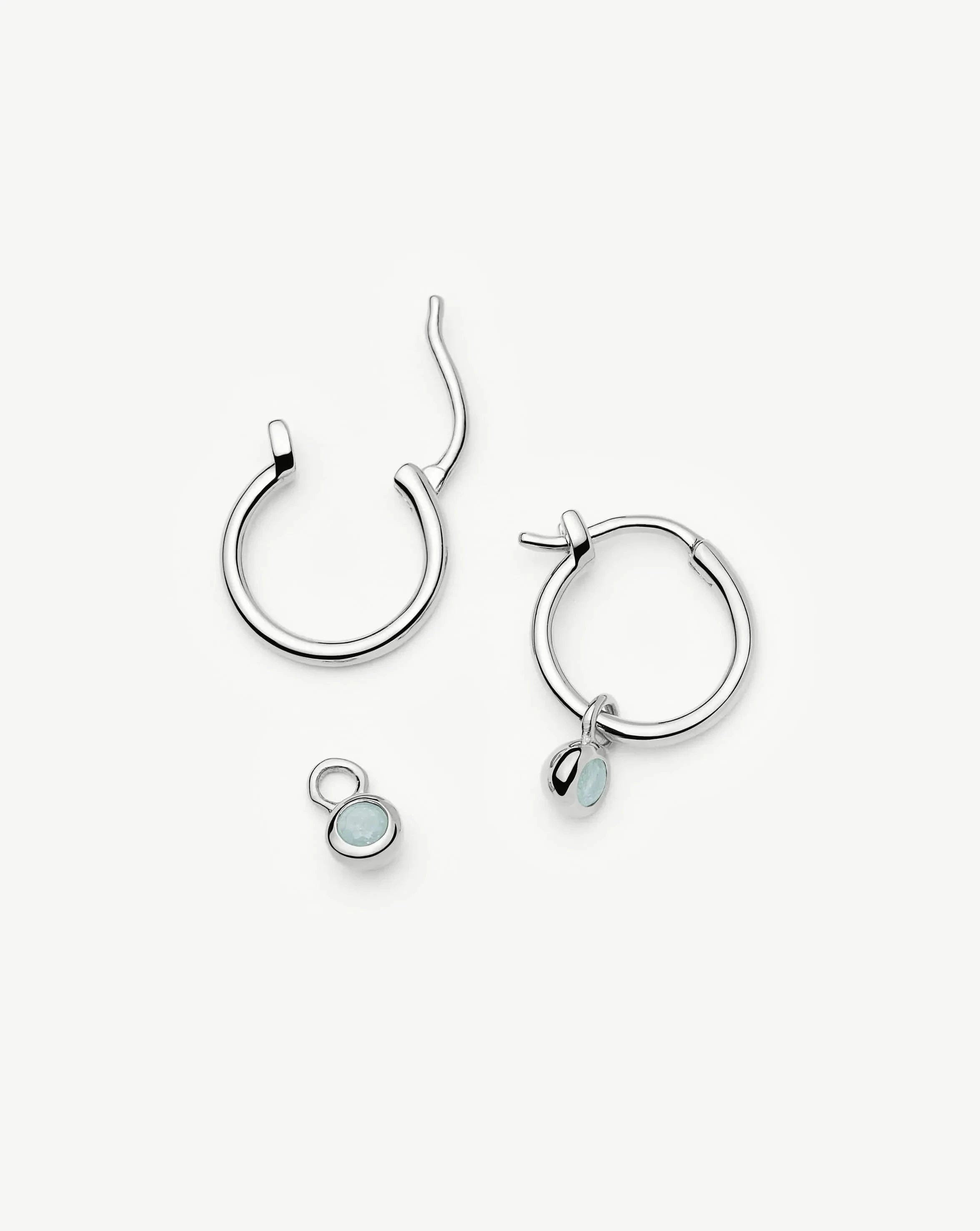 Missoma March Birthstone Mini Charm Hoop Earrings | Sterling Silver/Milky Aquamarine