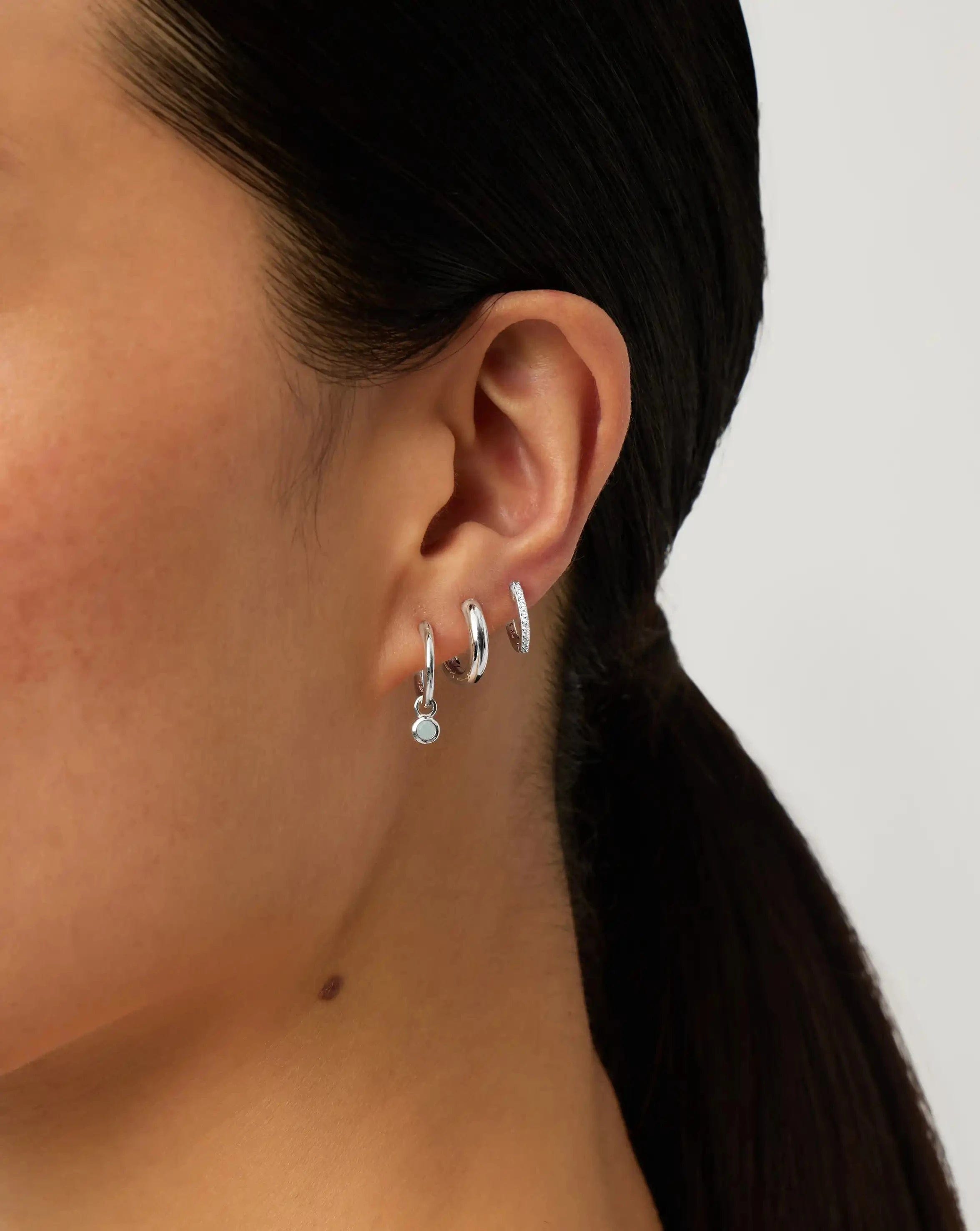 Missoma March Birthstone Mini Charm Hoop Earrings | Sterling Silver/Milky Aquamarine