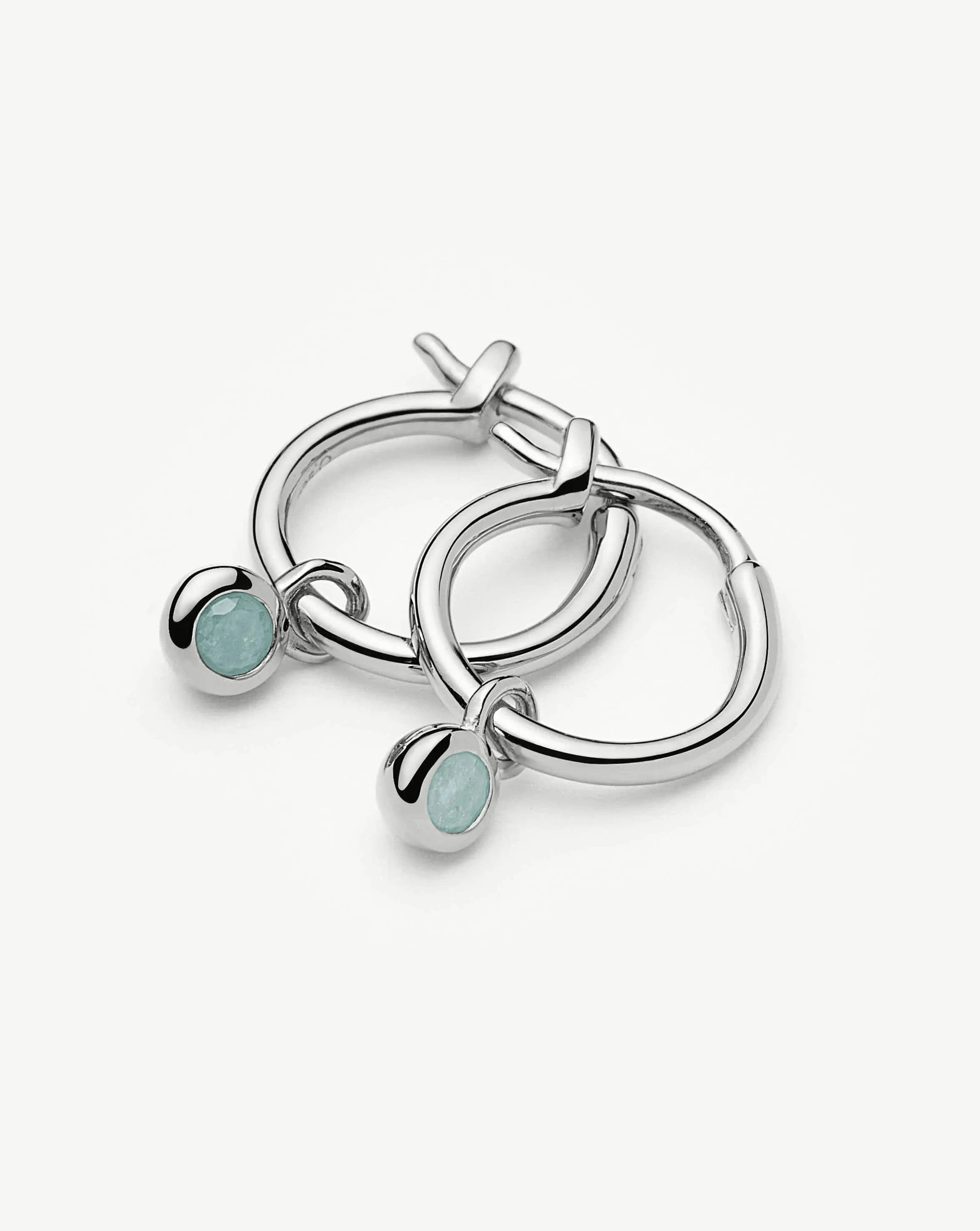 Missoma March Birthstone Mini Charm Hoop Earrings | Sterling Silver/Milky Aquamarine