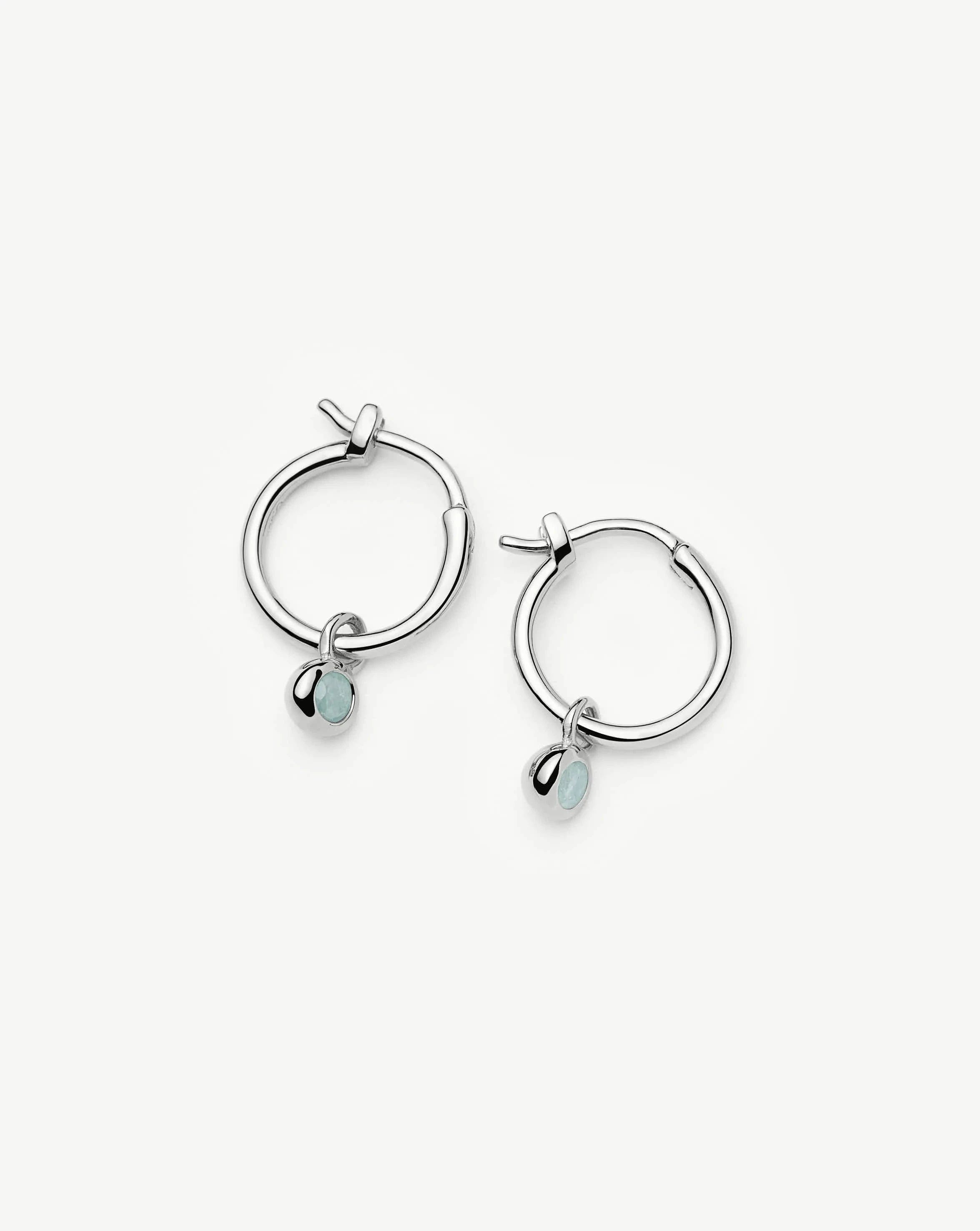 Missoma March Birthstone Mini Charm Hoop Earrings | Sterling Silver/Milky Aquamarine