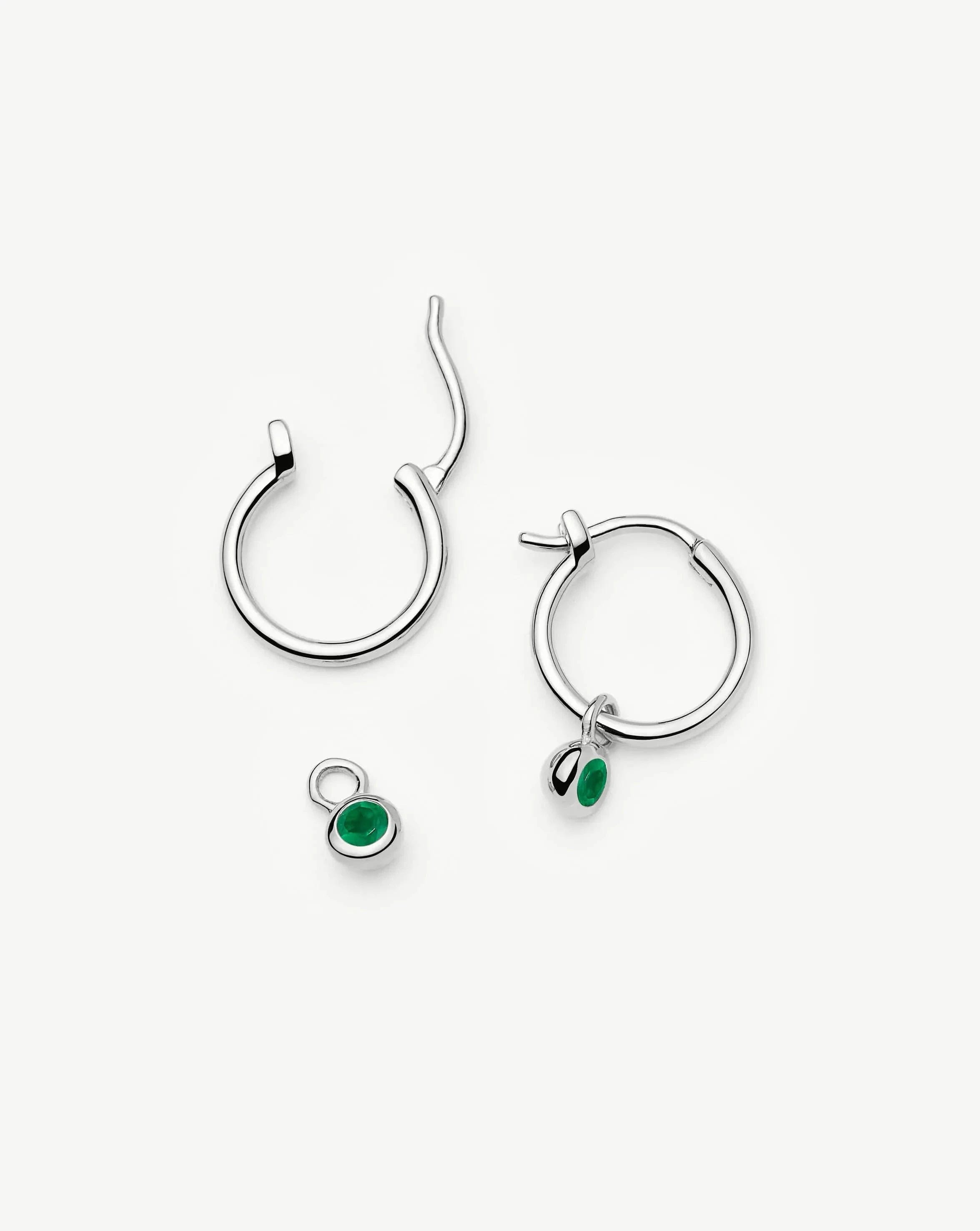 Missoma May Birthstone Mini Charm Hoop Earrings | Sterling Silver/Green Onyx