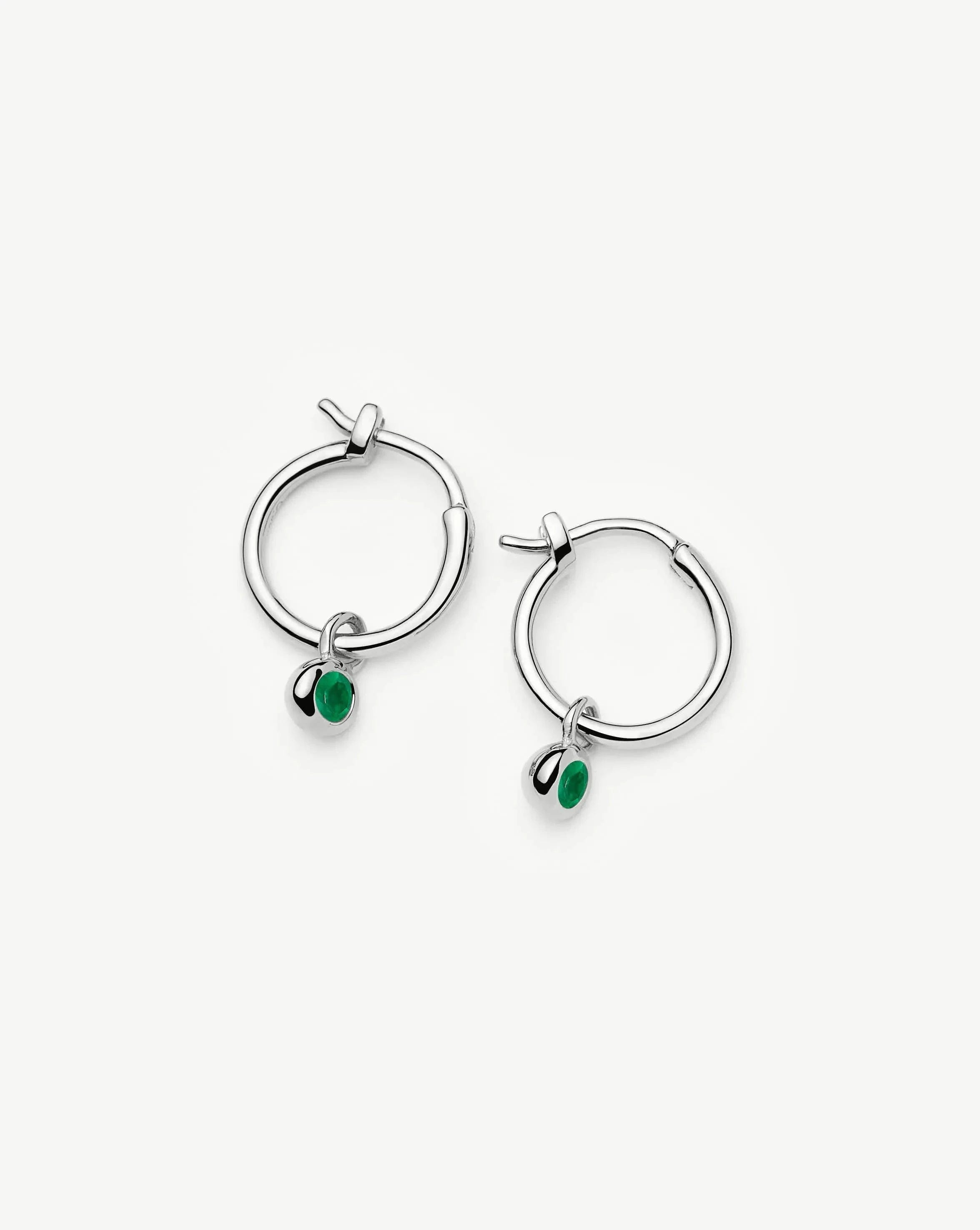 Missoma May Birthstone Mini Charm Hoop Earrings | Sterling Silver/Green Onyx