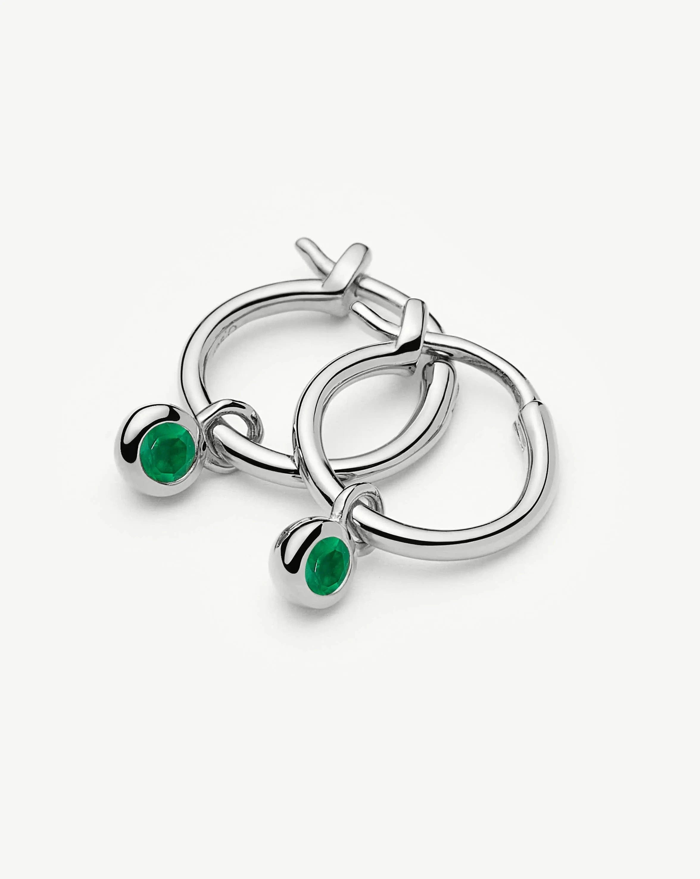 Missoma May Birthstone Mini Charm Hoop Earrings | Sterling Silver/Green Onyx