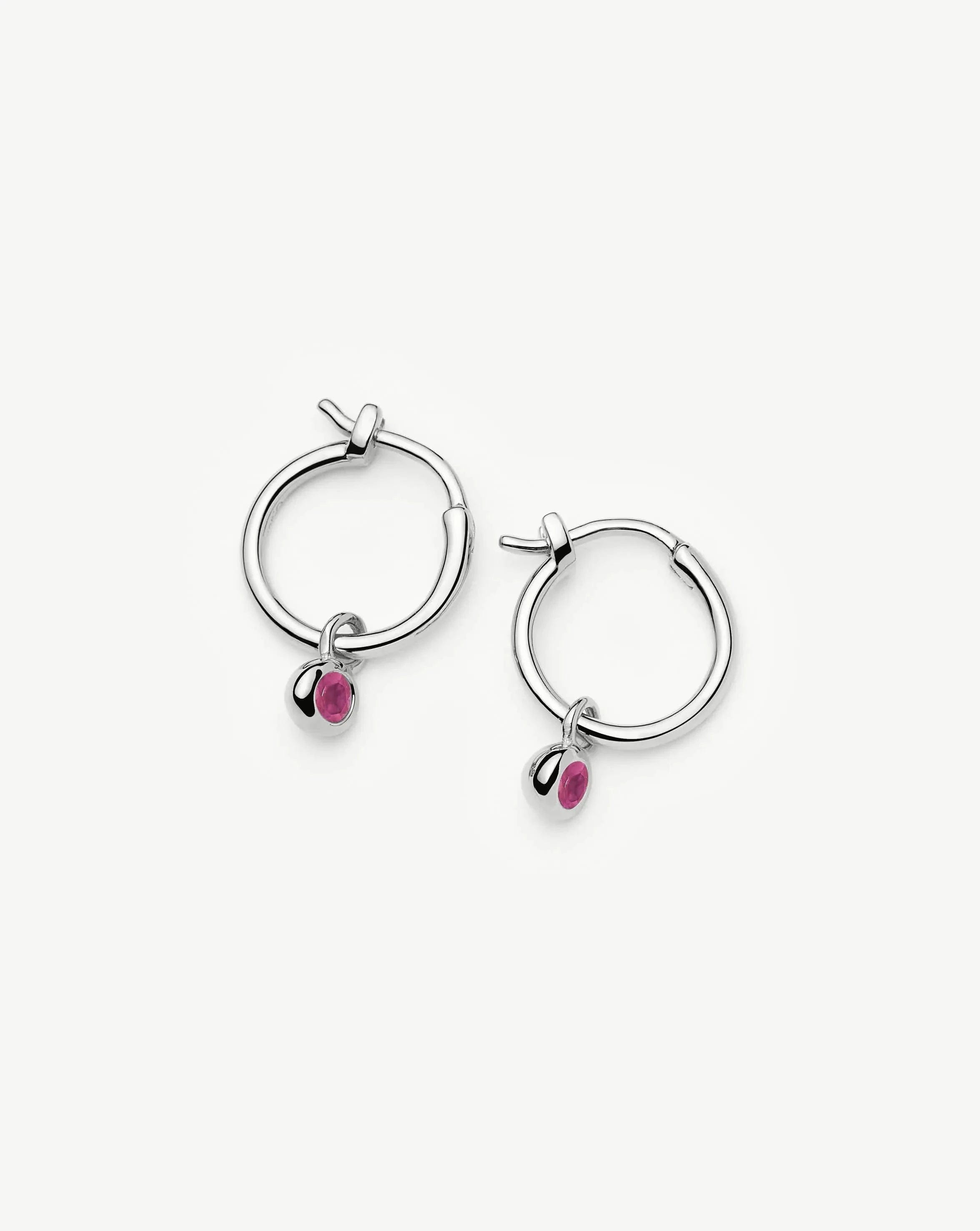 Missoma July Birthstone Mini Charm Hoop Earrings | Sterling Silver/Glass Filled Ruby