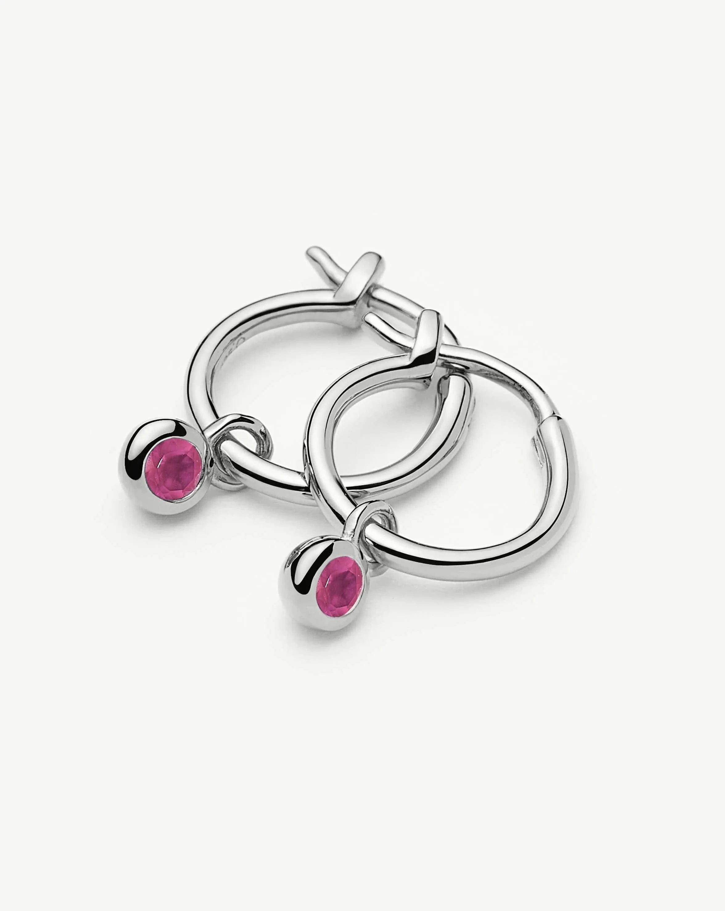 Missoma July Birthstone Mini Charm Hoop Earrings | Sterling Silver/Glass Filled Ruby