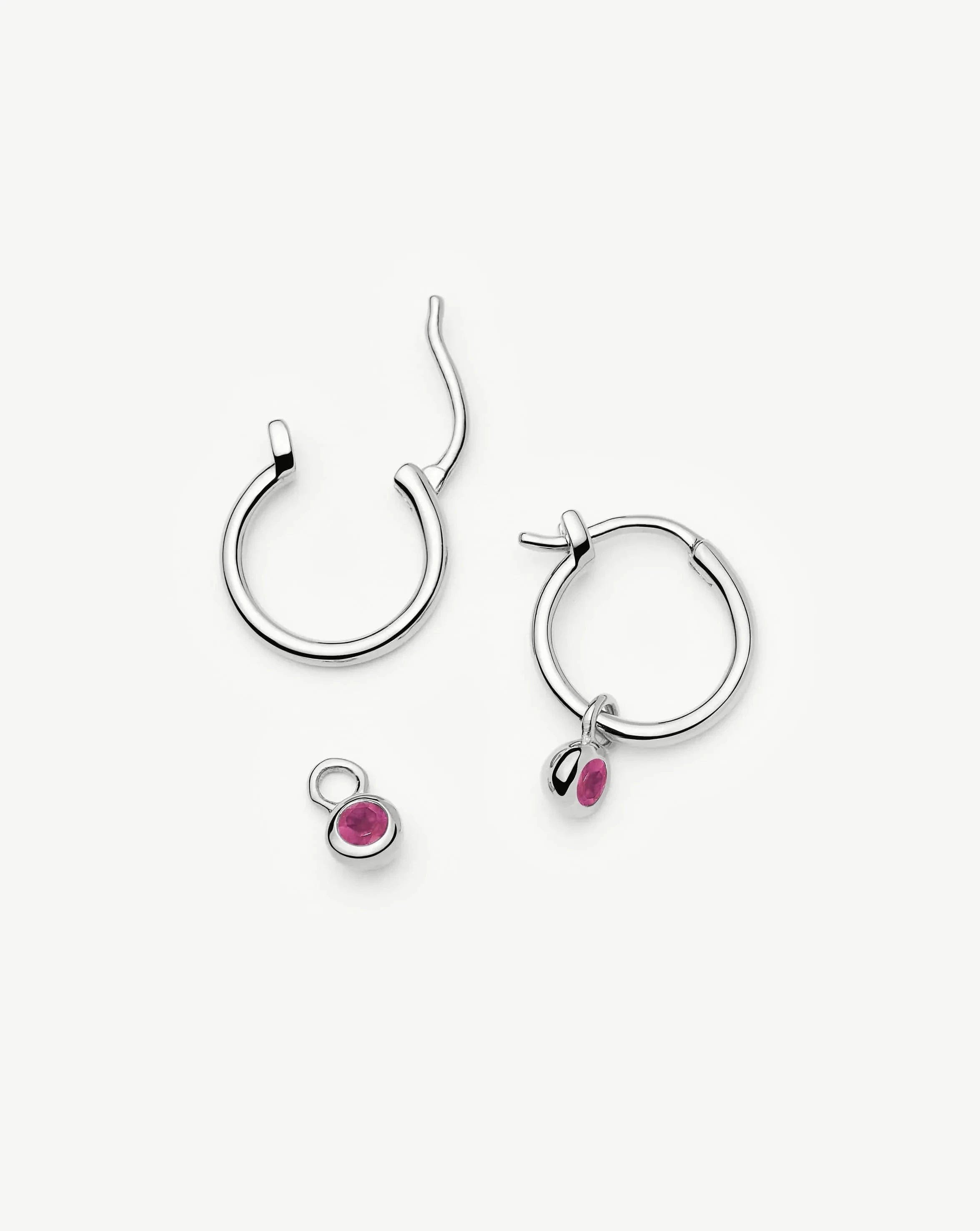 Missoma July Birthstone Mini Charm Hoop Earrings | Sterling Silver/Glass Filled Ruby