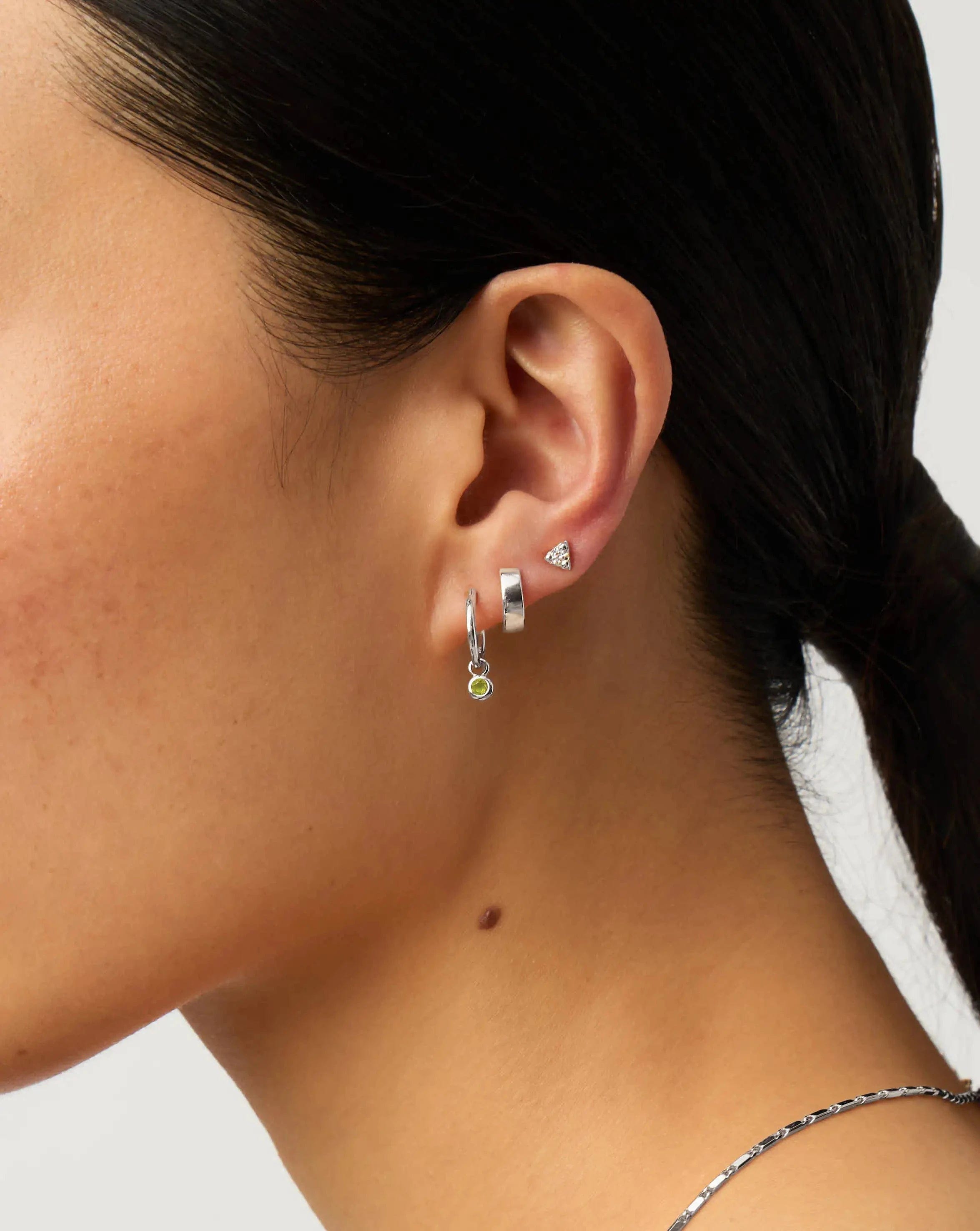 Missoma August Birthstone Mini Charm Hoop Earrings | Sterling Silver/Peridot