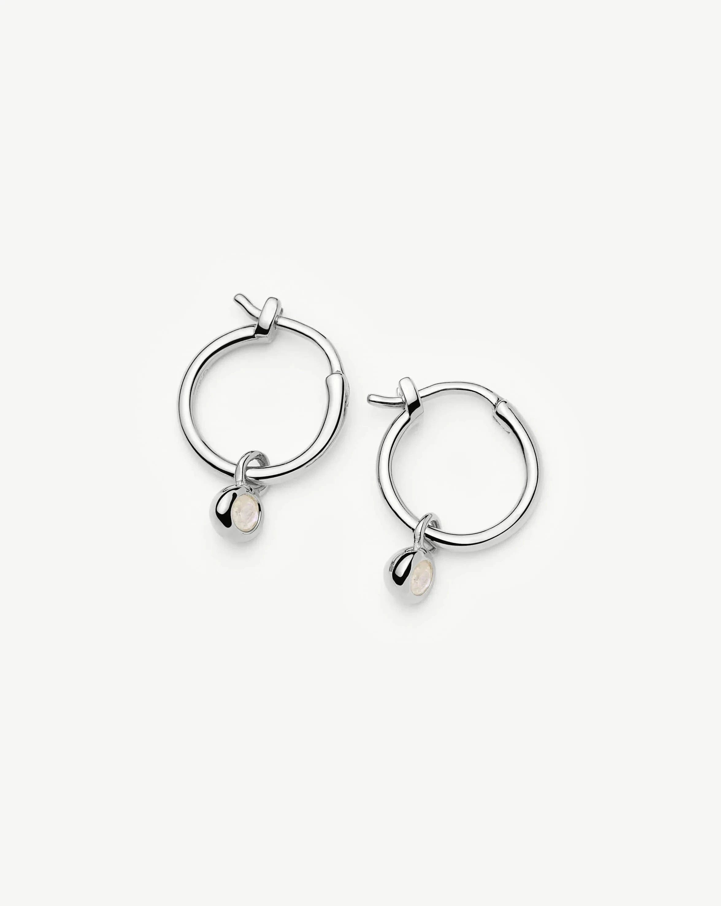 Missoma June Birthstone Mini Charm Hoop Earrings | Sterling Silver/Rainbow Moonstone