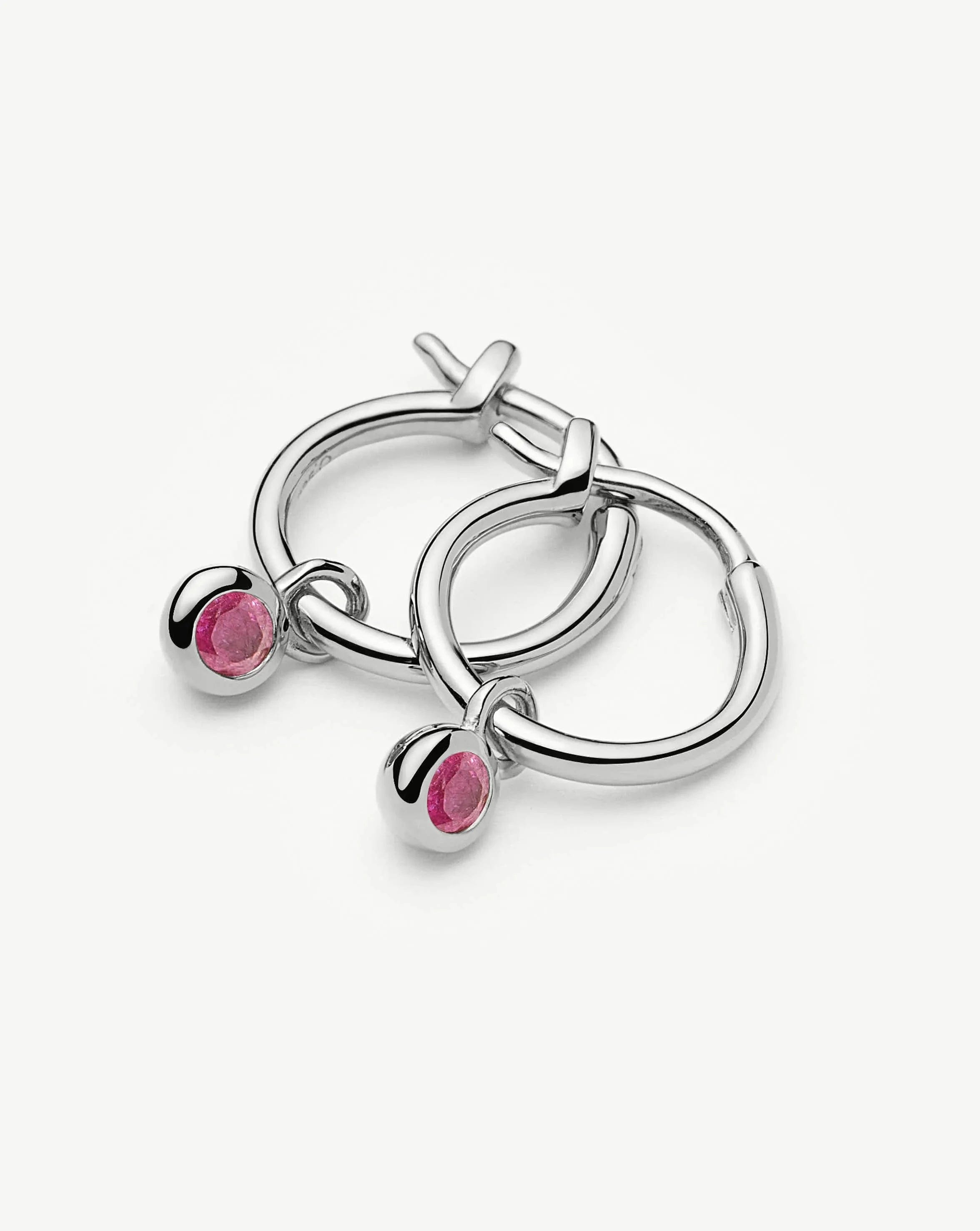 Missoma October Birthstone Mini Charm Hoop Earrings | Sterling Silver/Pink Tourmaline