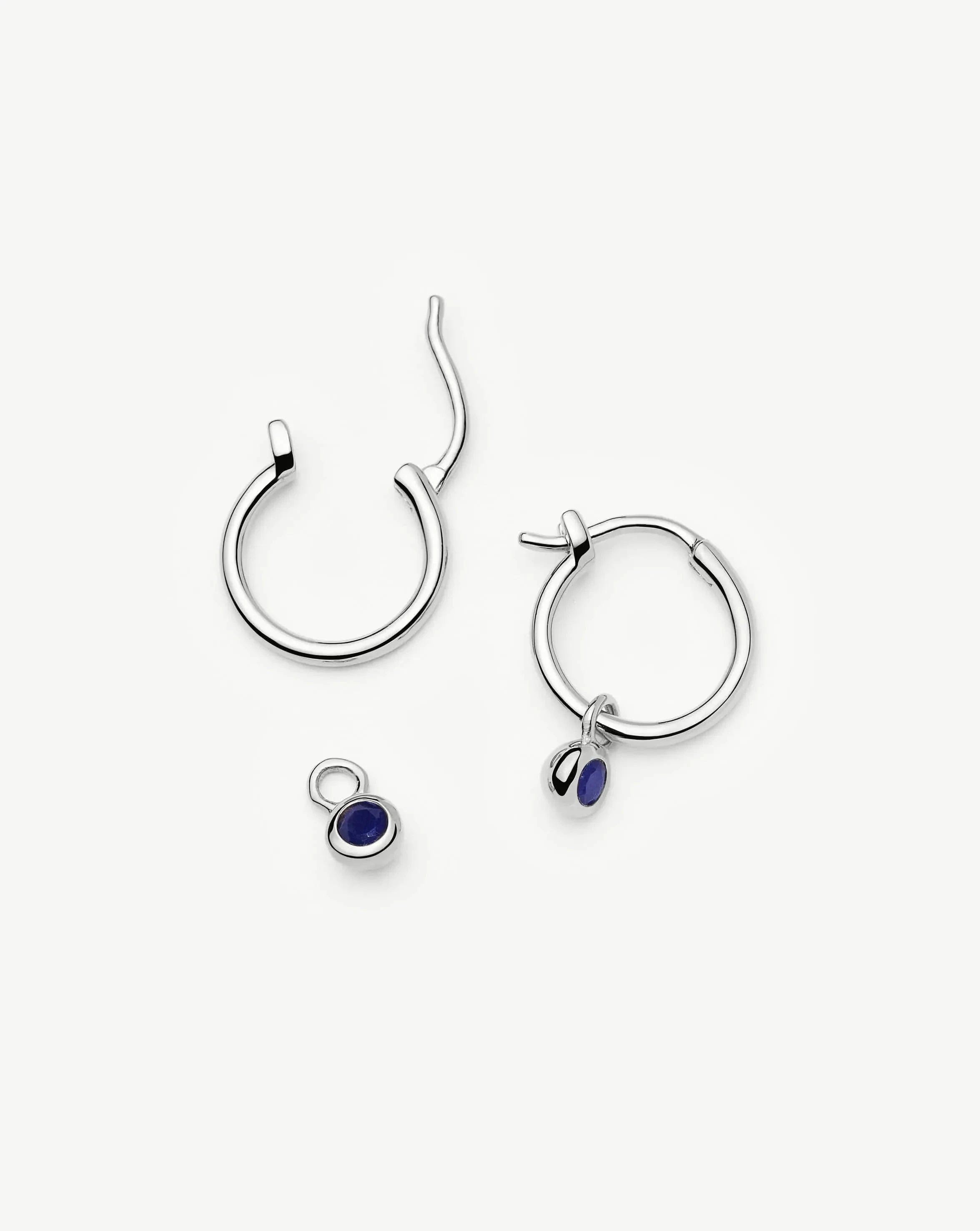 Missoma September Birthstone Mini Charm Hoop Earrings | Sterling Silver/Lapis