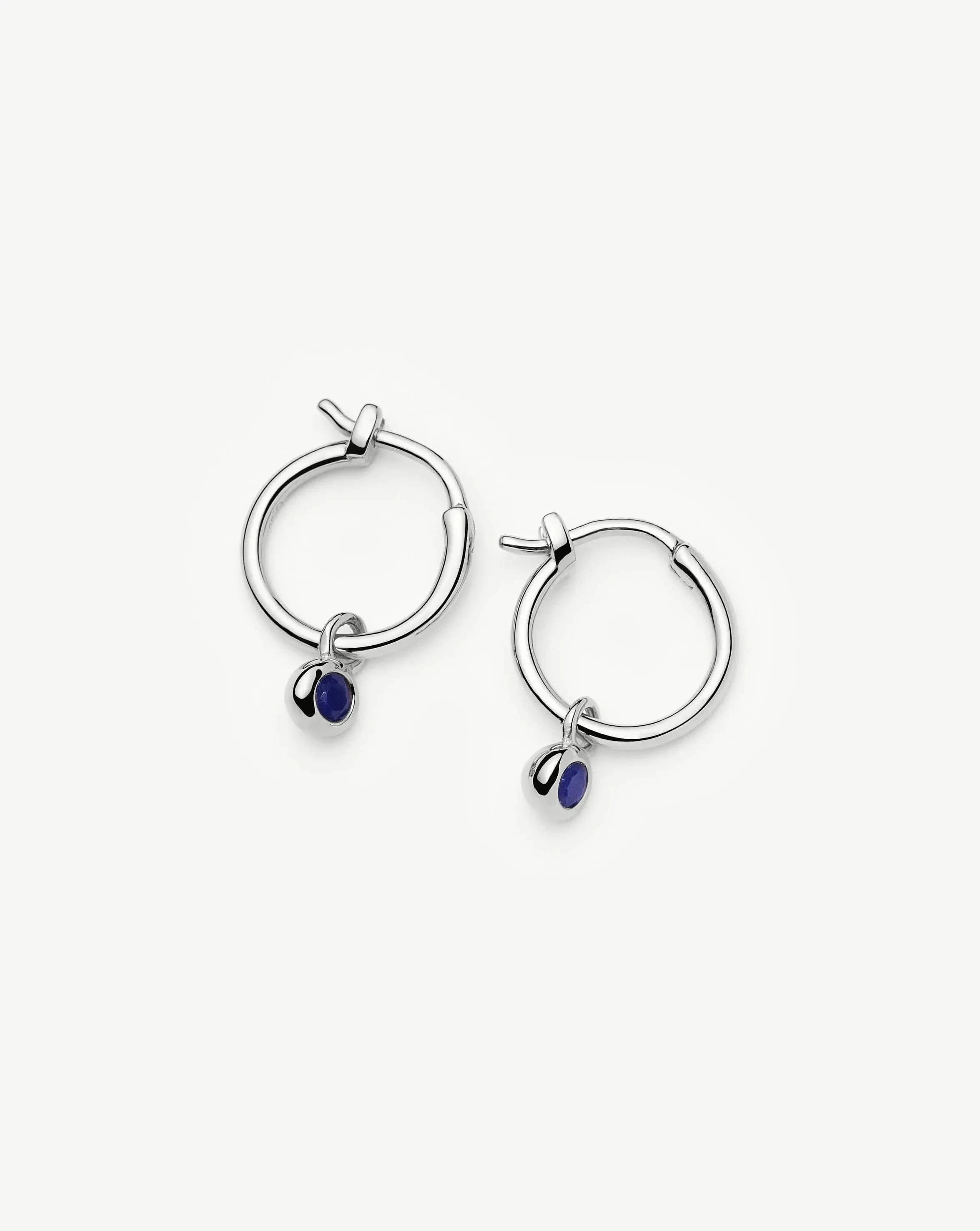 Missoma September Birthstone Mini Charm Hoop Earrings | Sterling Silver/Lapis