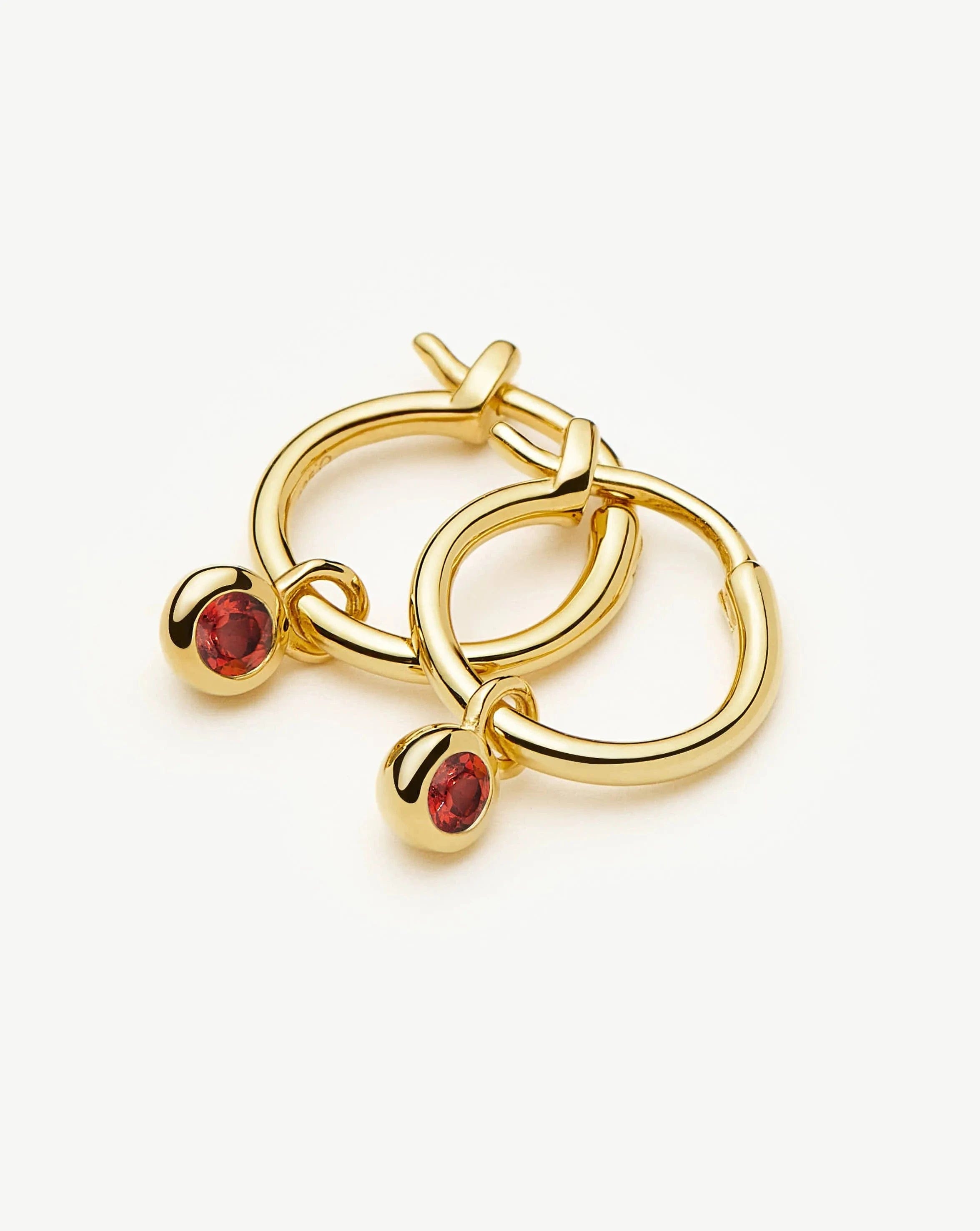 Missoma January Birthstone Mini Charm Hoop Earrings | 18ct Gold Vermeil/Garnet