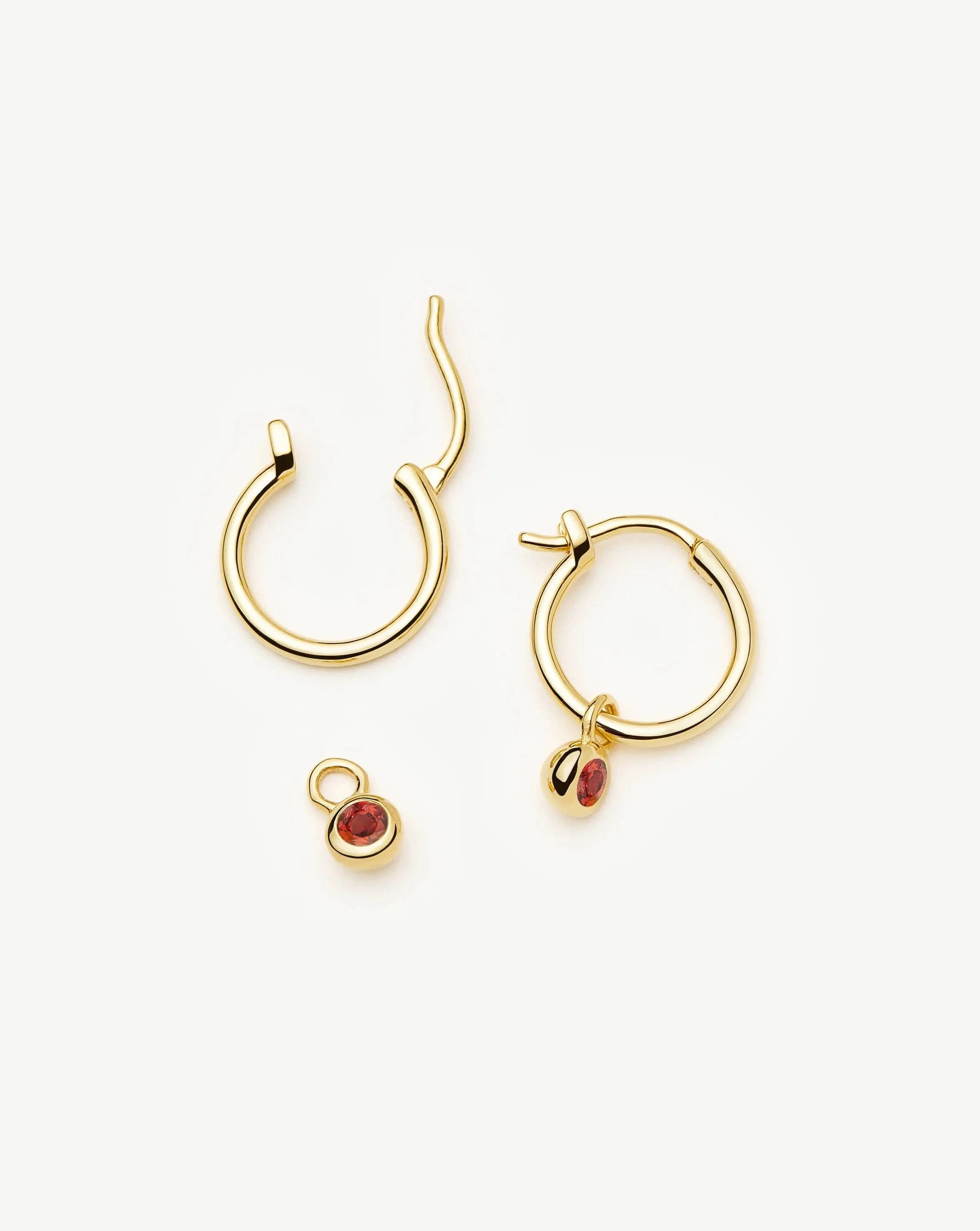 Missoma January Birthstone Mini Charm Hoop Earrings | 18ct Gold Vermeil/Garnet