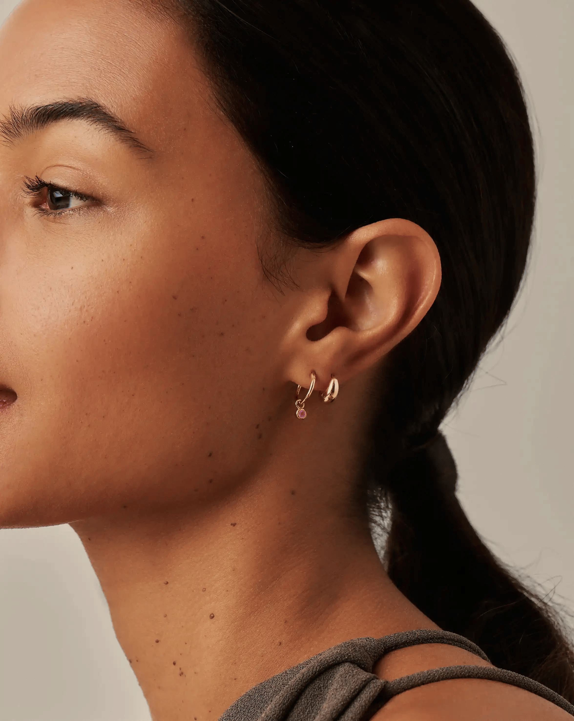 Missoma July Birthstone Mini Charm Hoop Earrings | 18ct Gold Vermeil/Glass Filled Ruby