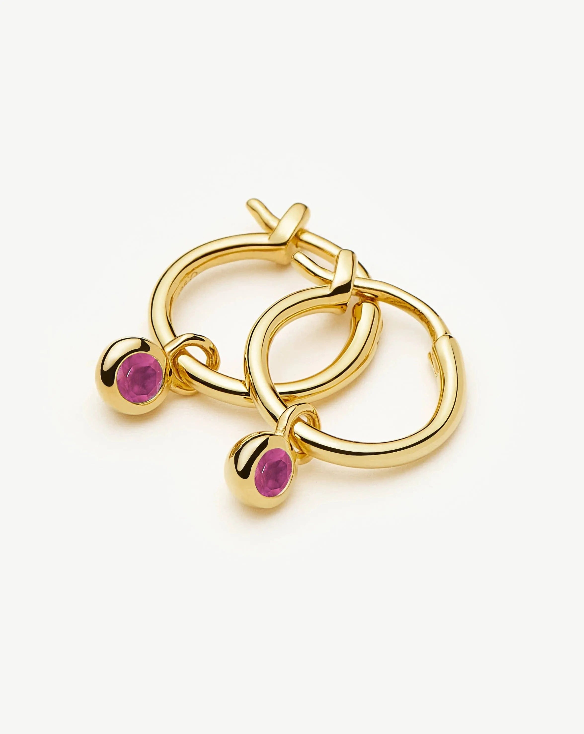 Missoma July Birthstone Mini Charm Hoop Earrings | 18ct Gold Vermeil/Glass Filled Ruby