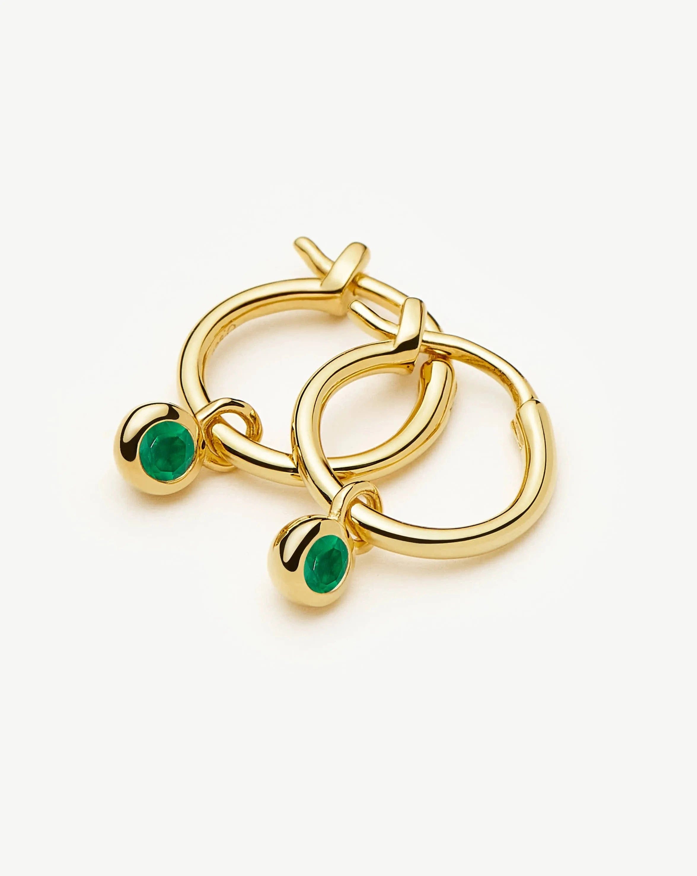 Missoma May Birthstone Mini Charm Hoop Earrings | 18ct Gold Vermeil/Green Onyx