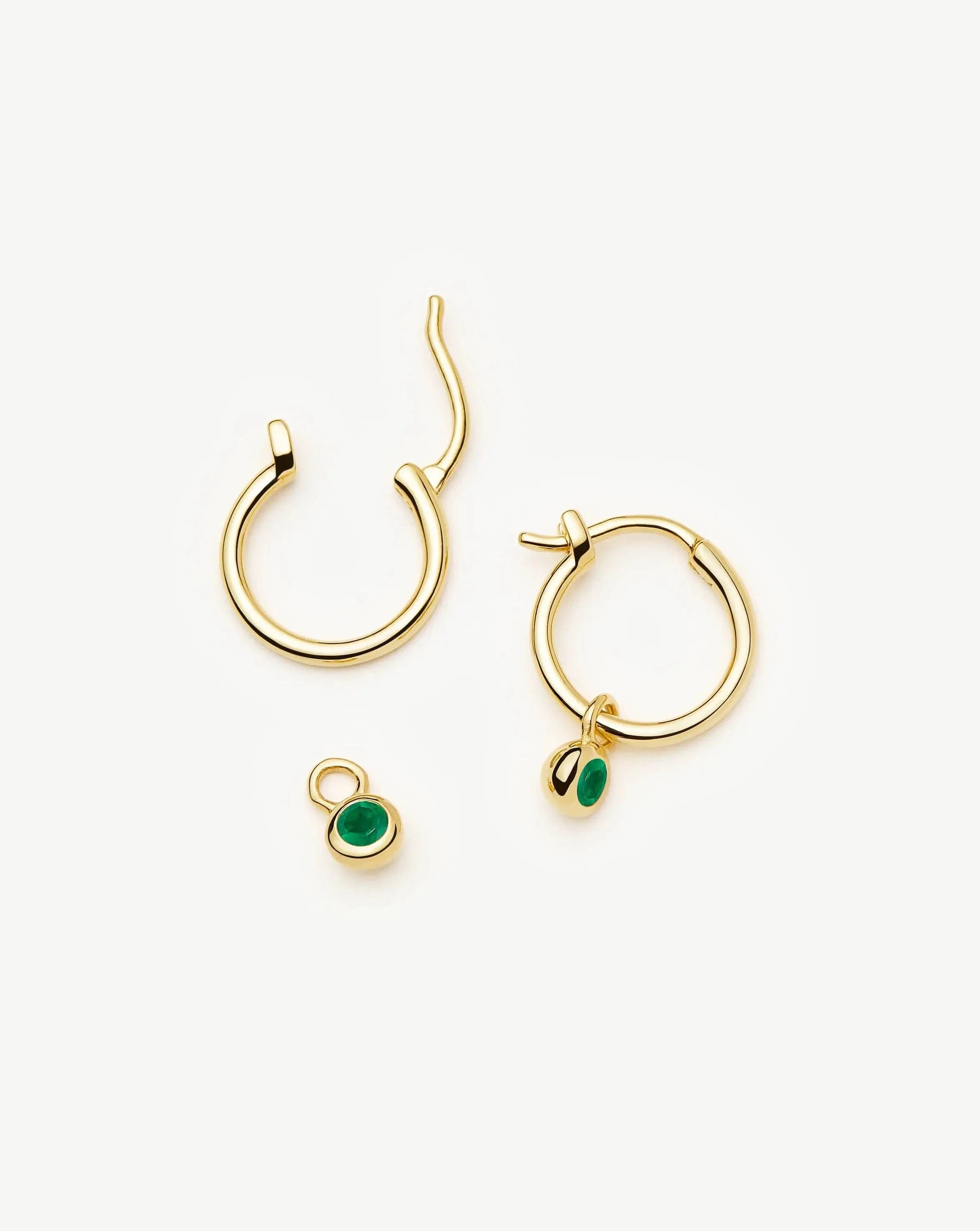 Missoma May Birthstone Mini Charm Hoop Earrings | 18ct Gold Vermeil/Green Onyx