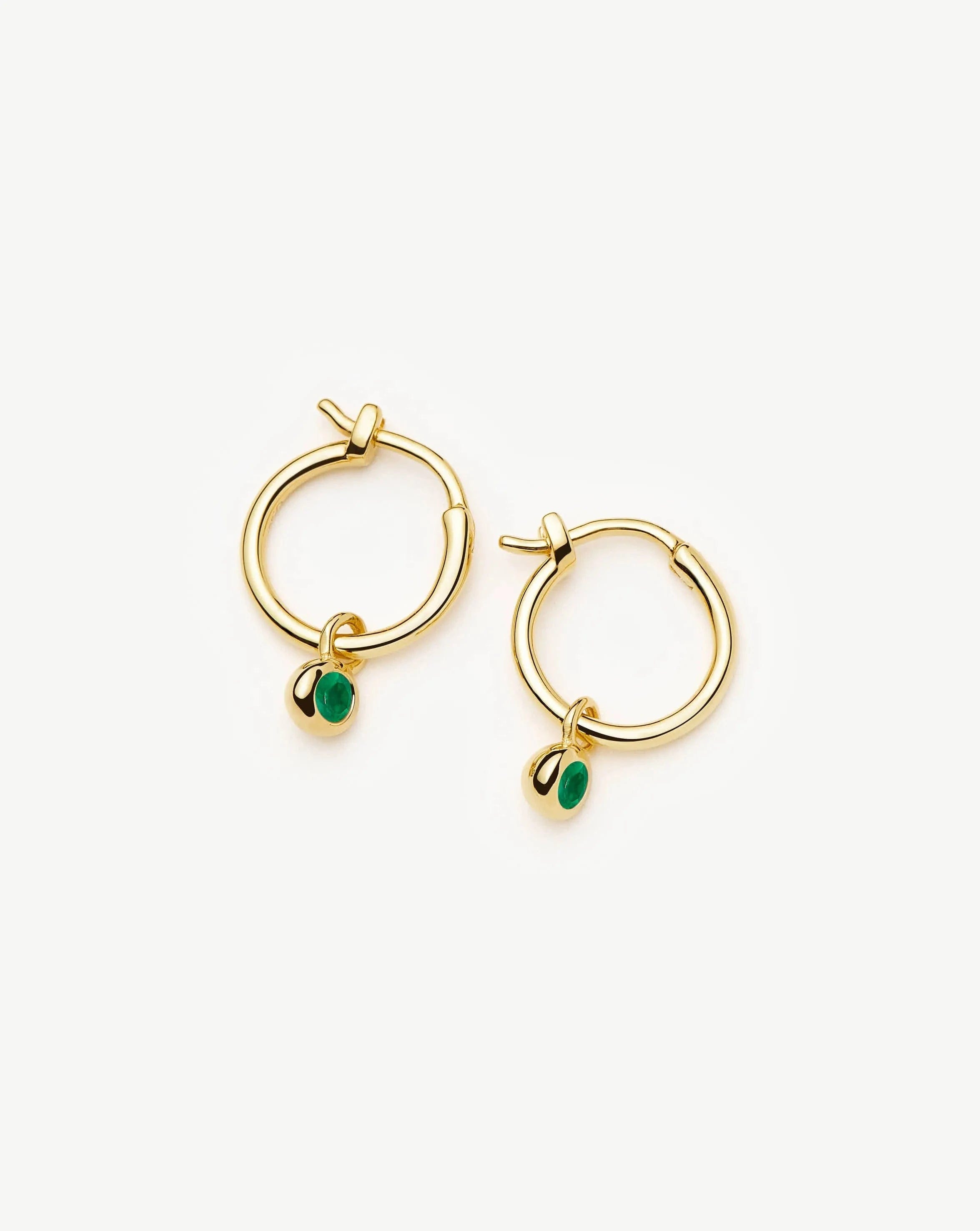 Missoma May Birthstone Mini Charm Hoop Earrings | 18ct Gold Vermeil/Green Onyx