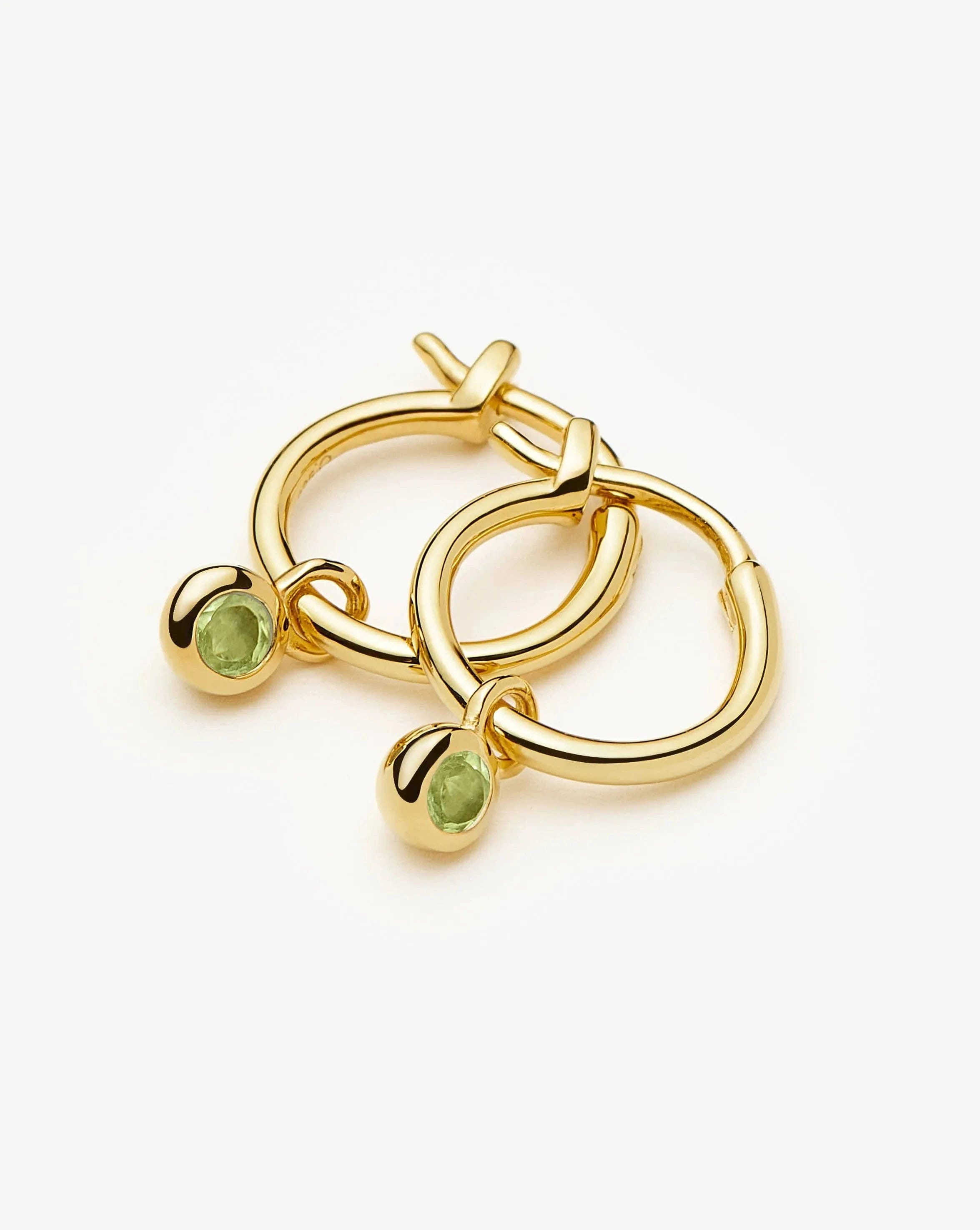Missoma August Birthstone Mini Charm Hoop Earrings | 18ct Gold Vermeil/Peridot
