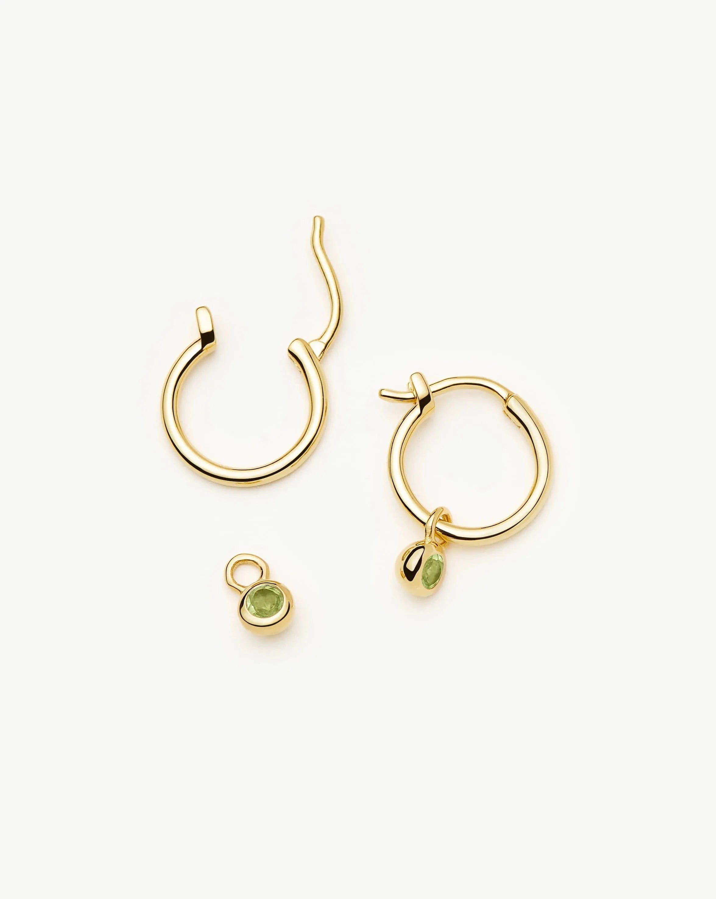 Missoma August Birthstone Mini Charm Hoop Earrings | 18ct Gold Vermeil/Peridot