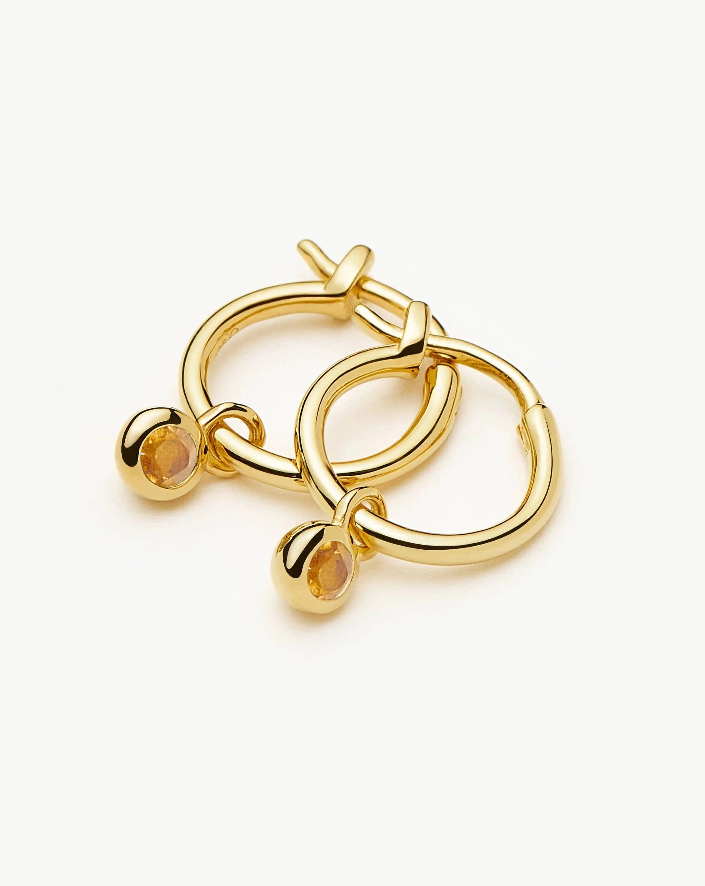 Missoma November Birthstone Mini Charm Hoop Earrings | 18ct Gold Vermeil/Citrine