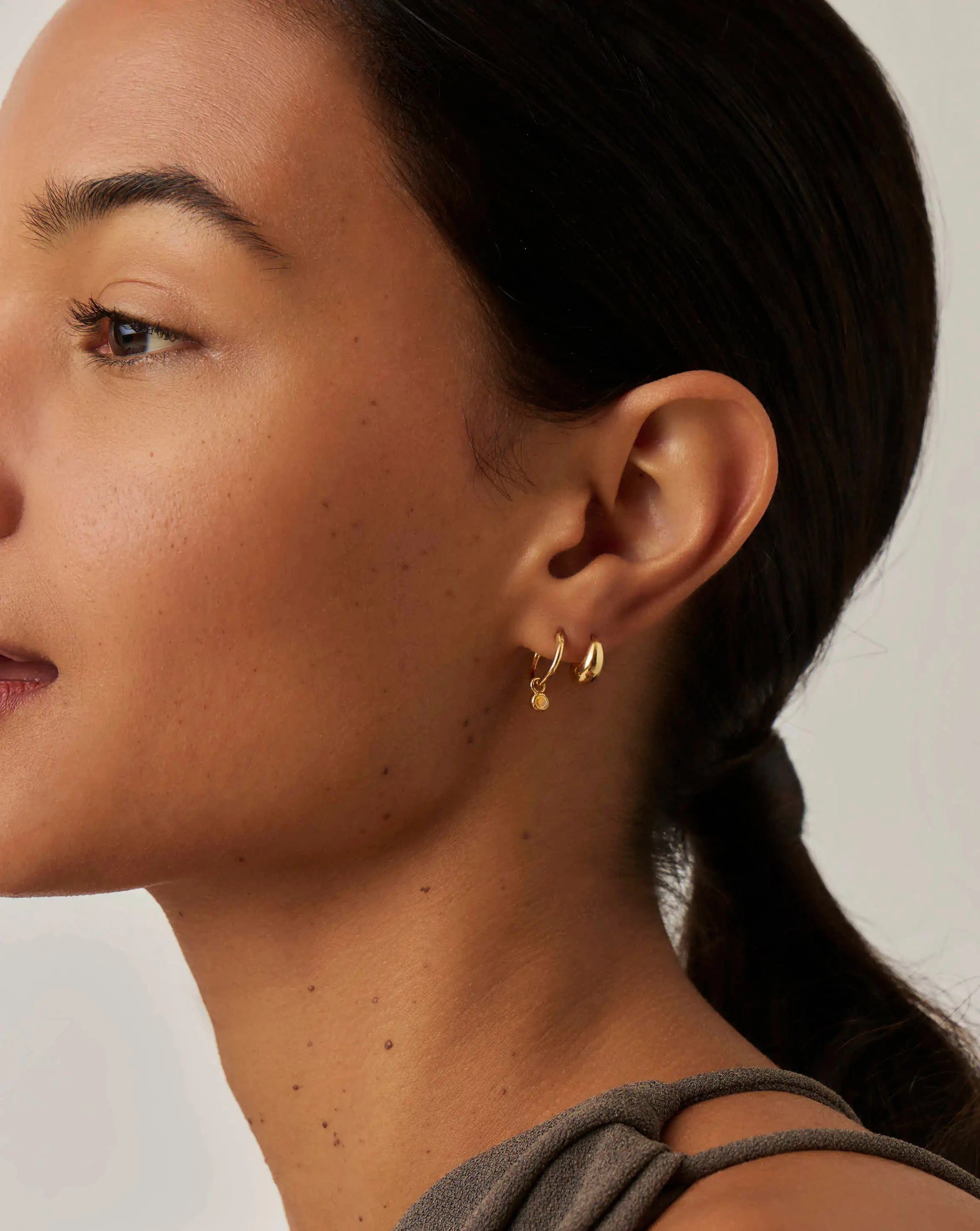 Missoma November Birthstone Mini Charm Hoop Earrings | 18ct Gold Vermeil/Citrine