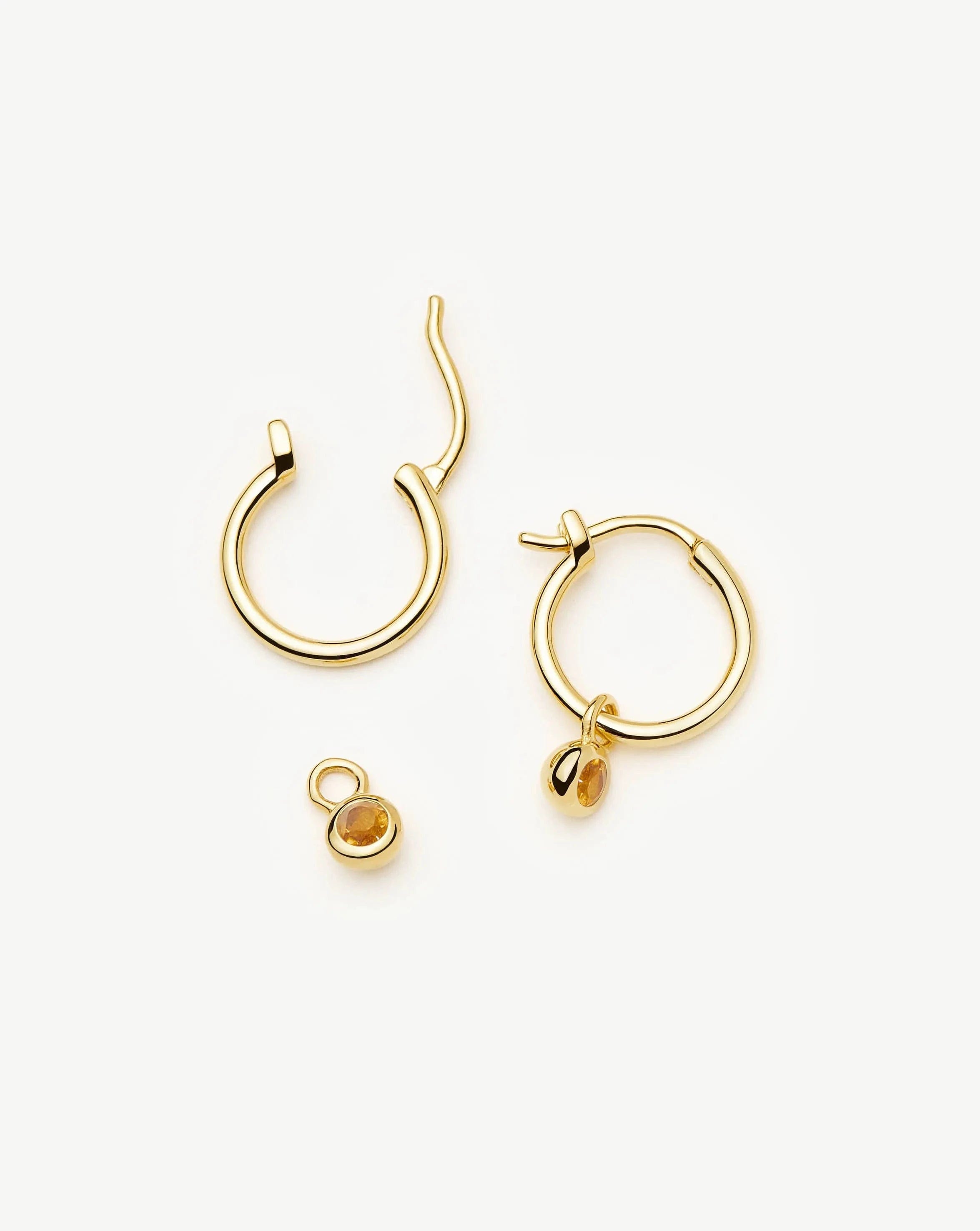 Missoma November Birthstone Mini Charm Hoop Earrings | 18ct Gold Vermeil/Citrine