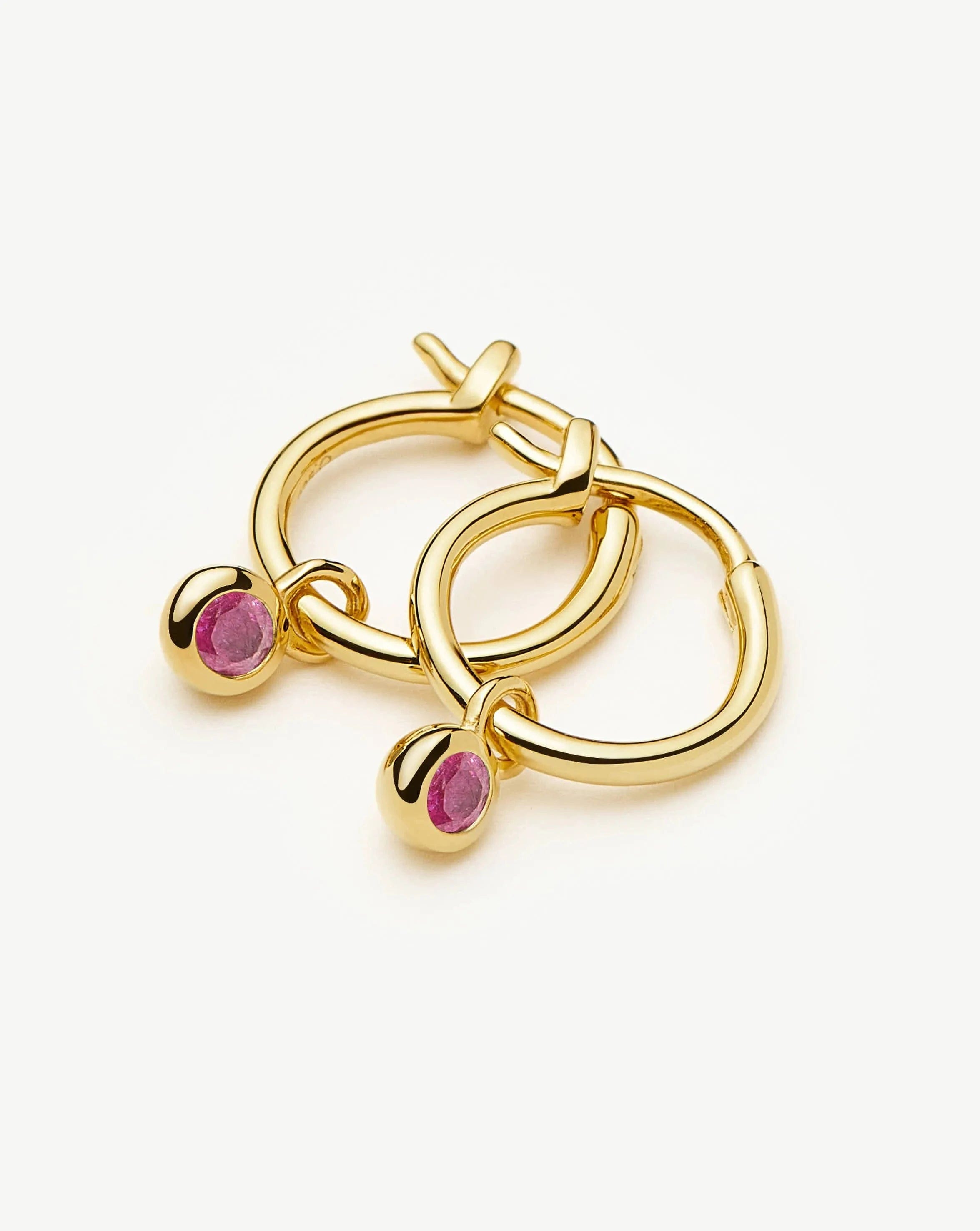 Missoma October Birthstone Mini Charm Hoop Earrings | 18ct Gold Vermeil/Pink Tourmaline