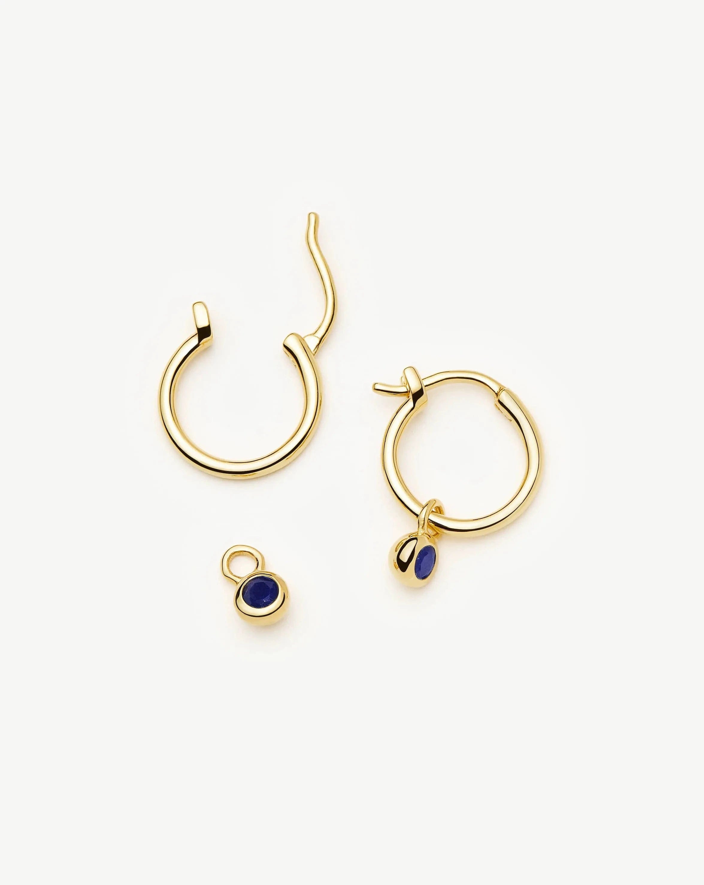 Missoma September Birthstone Mini Charm Hoop Earrings | 18ct Gold Vermeil/Lapis