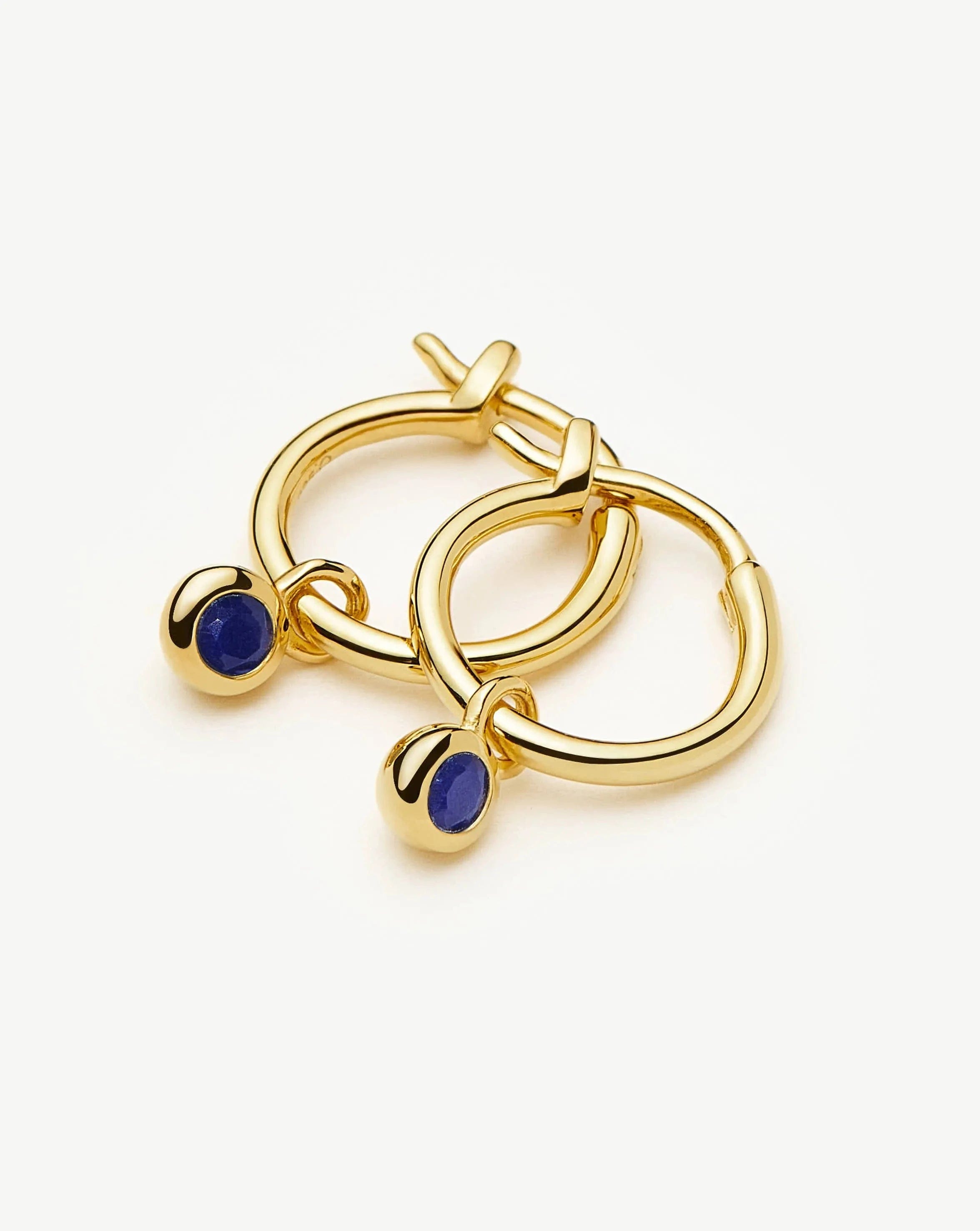 Missoma September Birthstone Mini Charm Hoop Earrings | 18ct Gold Vermeil/Lapis