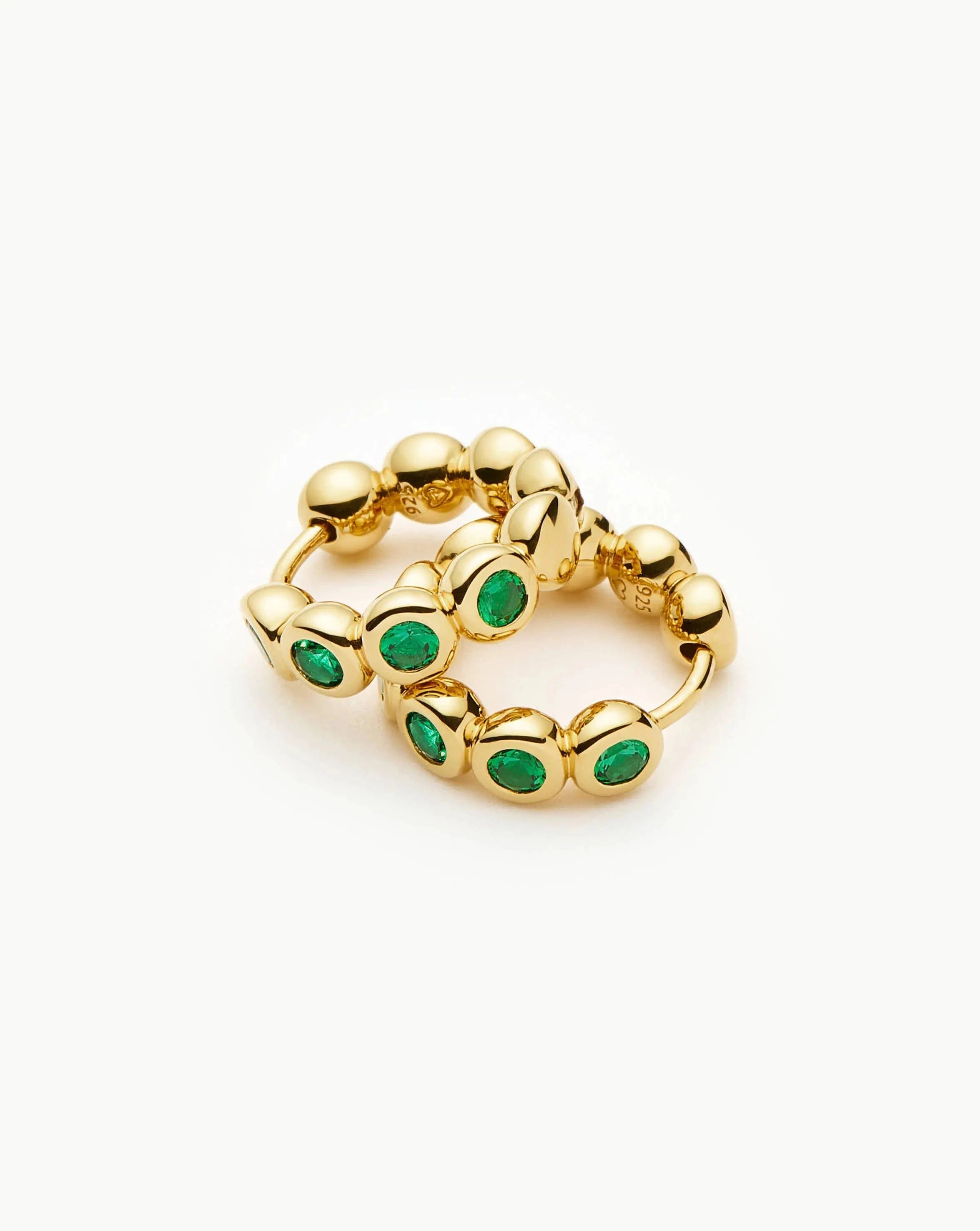 Missoma Tennis Small Hoop Earrings | 18ct Gold Vermeil/Emerald Green Nano - crystal