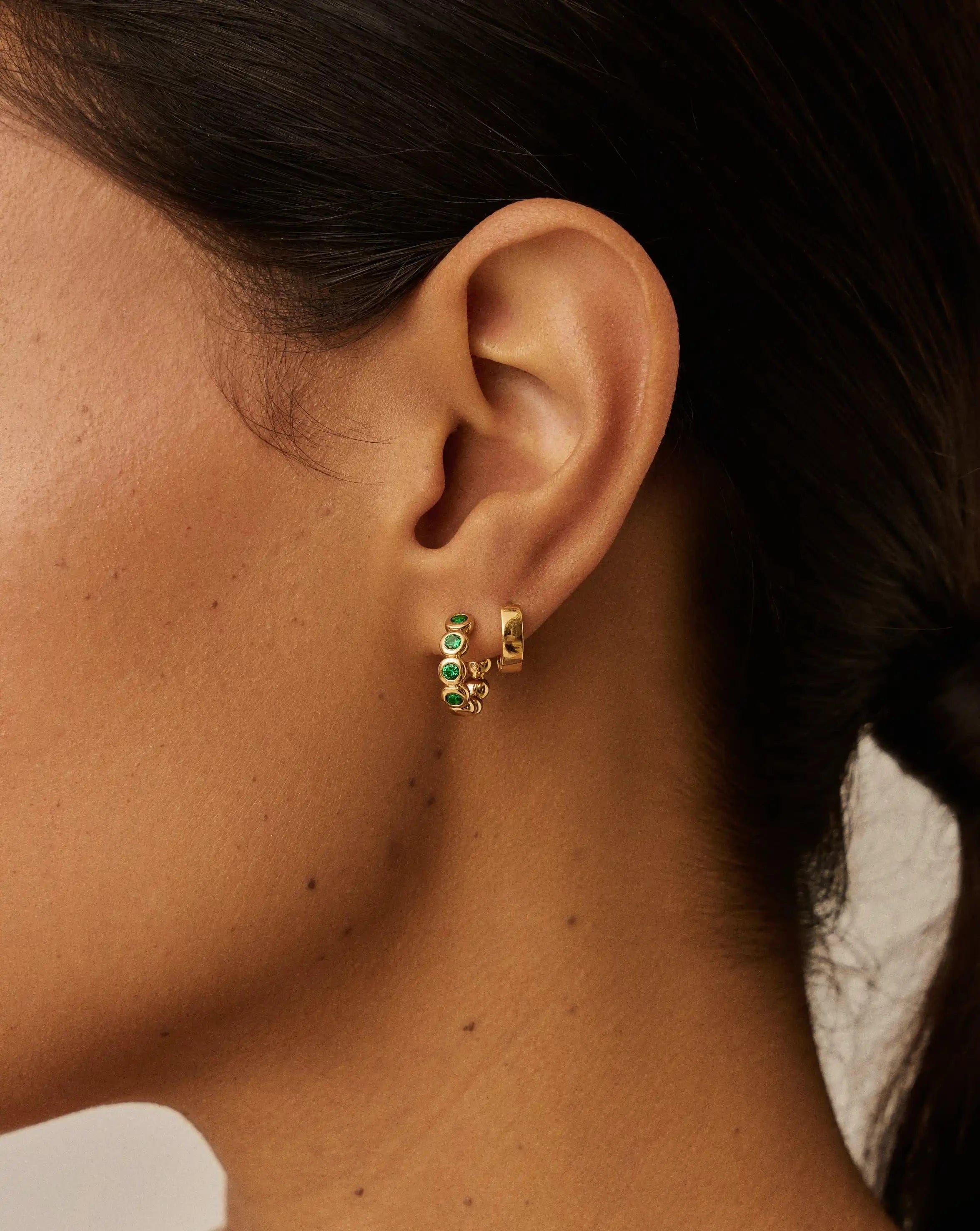 Missoma Tennis Small Hoop Earrings | 18ct Gold Vermeil/Emerald Green Nano - crystal