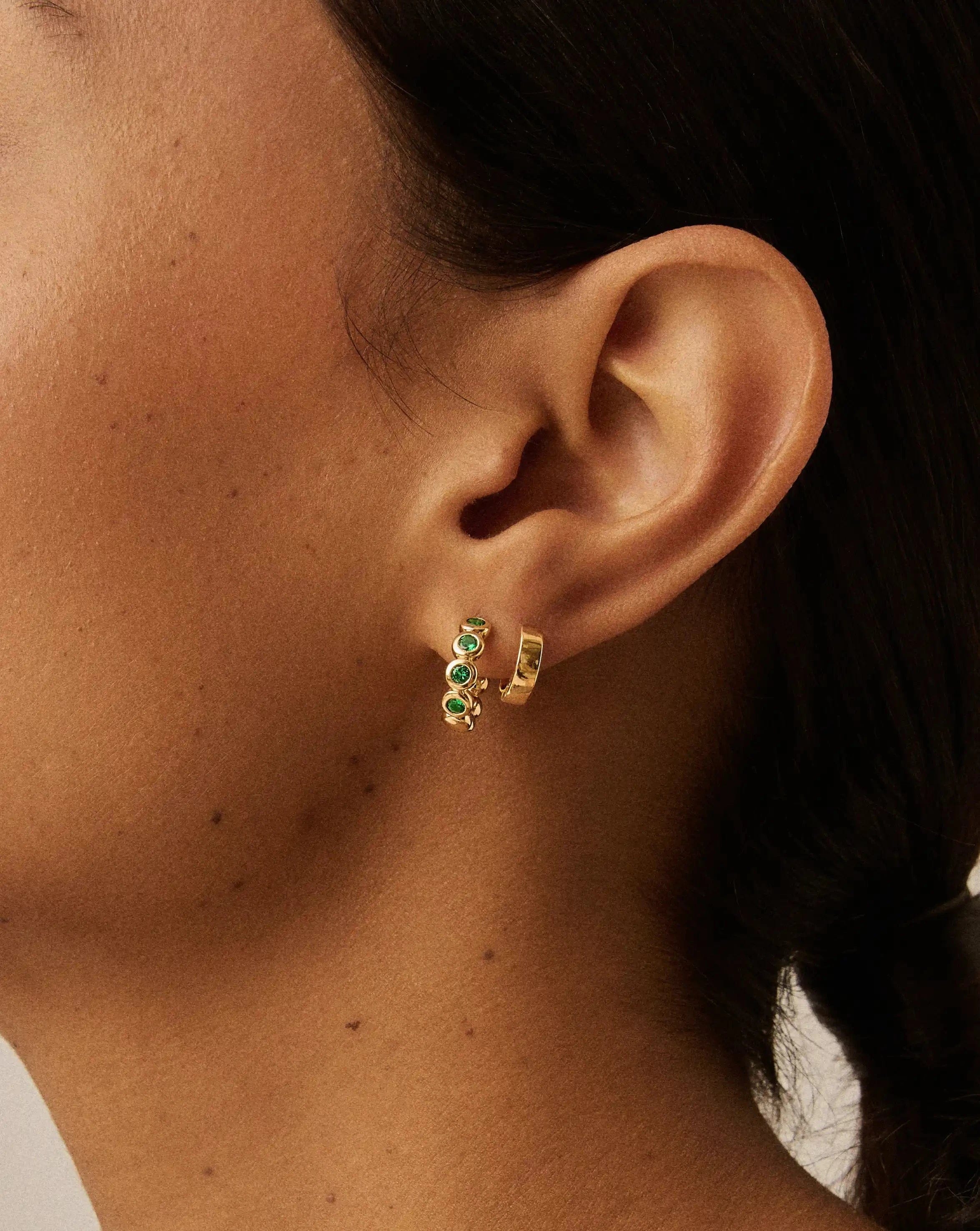 Missoma Tennis Small Hoop Earrings | 18ct Gold Vermeil/Emerald Green Nano - crystal