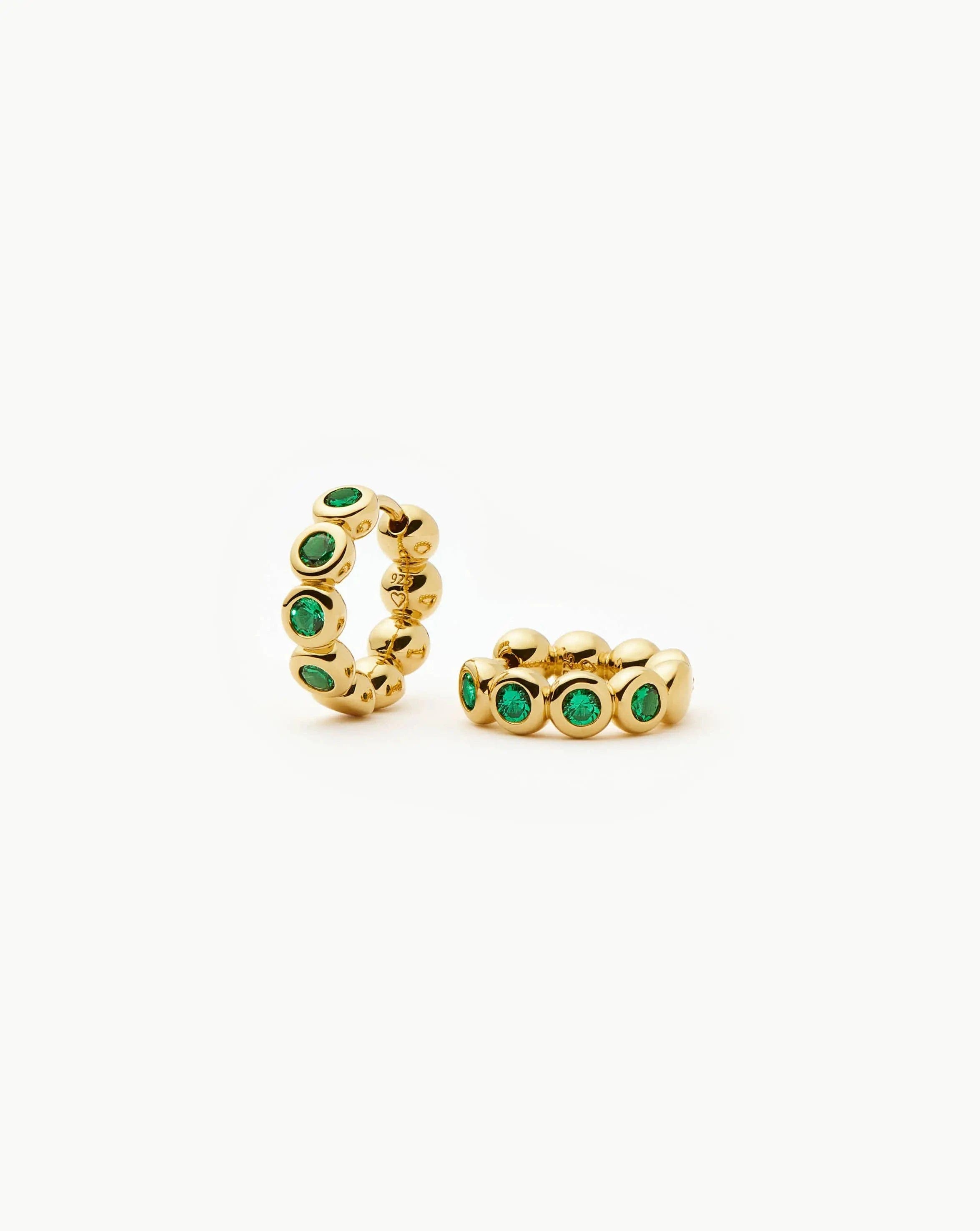 Missoma Tennis Small Hoop Earrings | 18ct Gold Vermeil/Emerald Green Nano - crystal