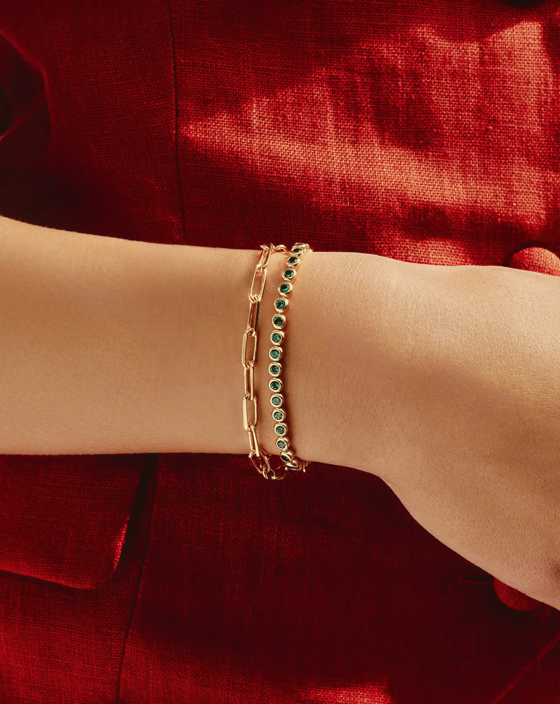 Missoma Tennis Round Bracelet | 18ct Gold Vermeil/Emerald Green Nano - crystal