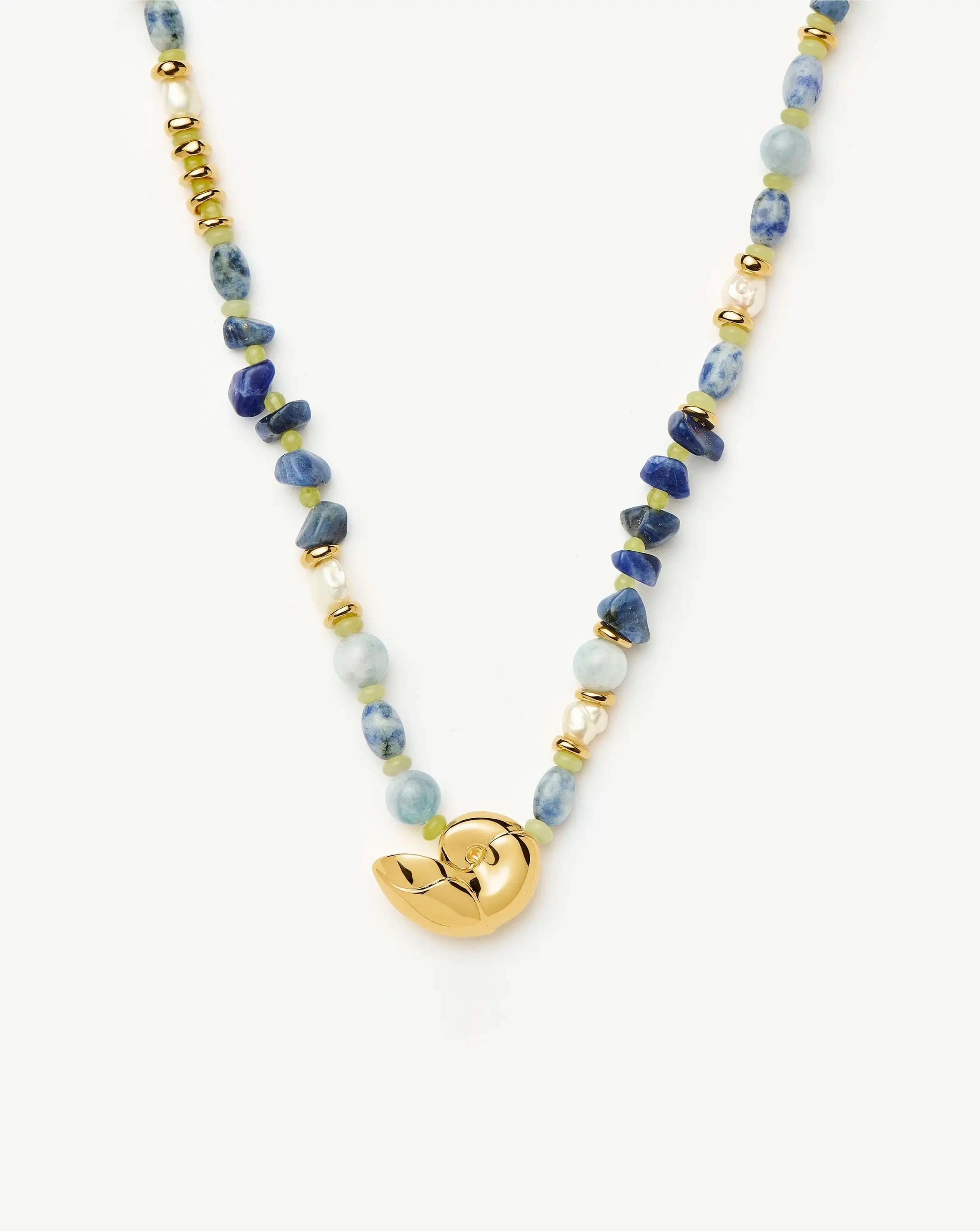 Missoma Shell Statement Multi Beaded Necklace | 18ct Gold Plated/Multi Gemstone