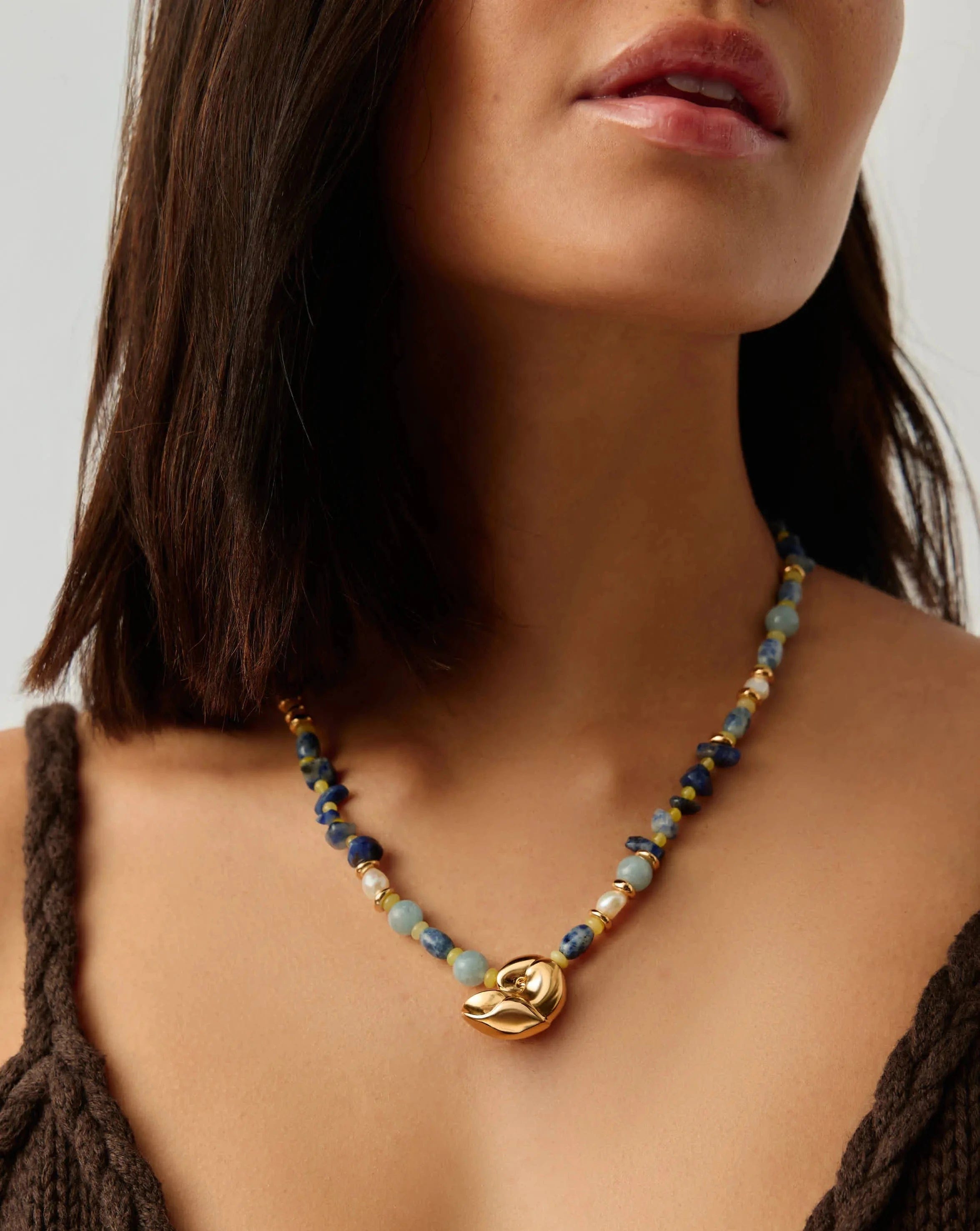 Missoma Shell Statement Multi Beaded Necklace | 18ct Gold Plated/Multi Gemstone