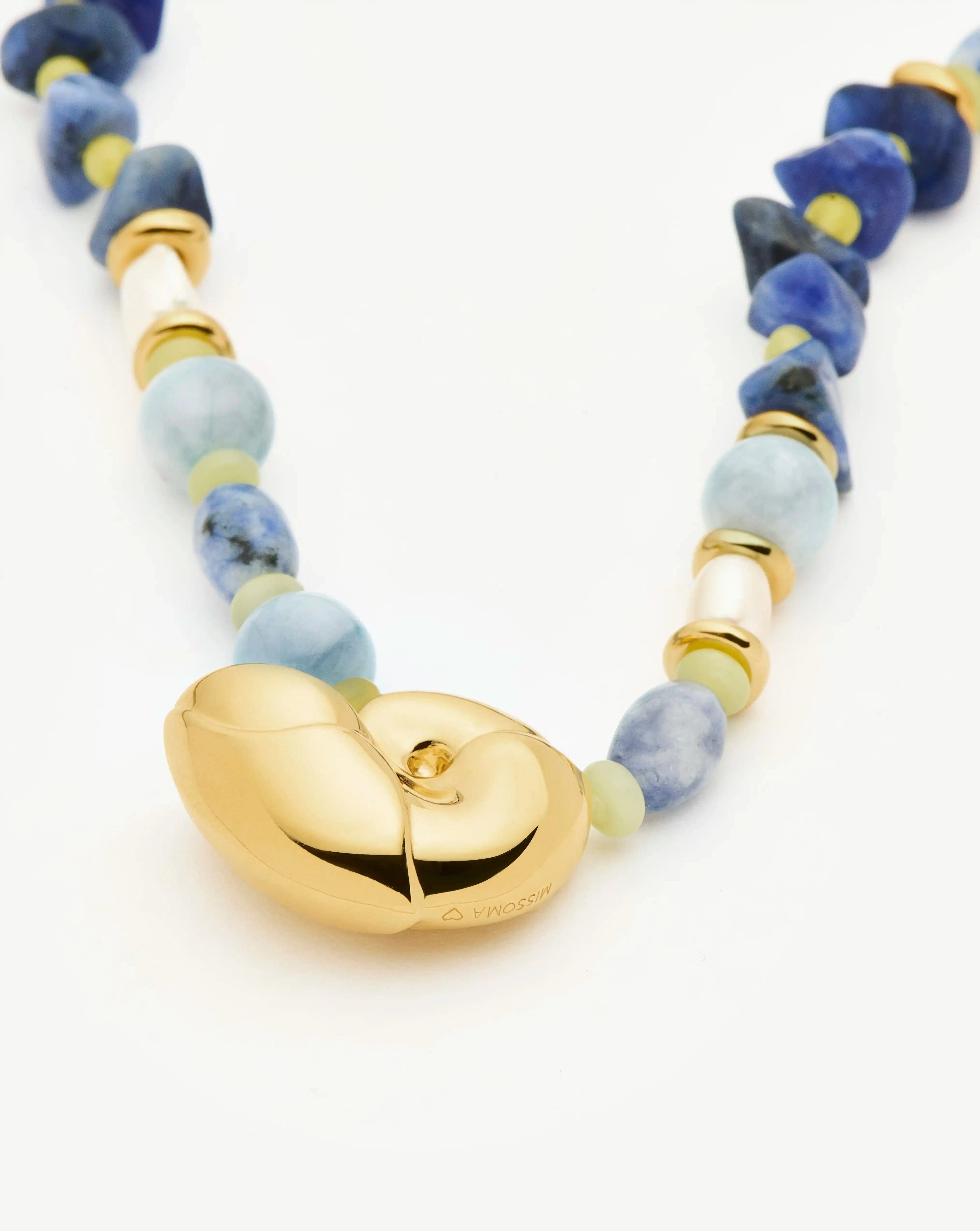 Missoma Shell Statement Multi Beaded Necklace | 18ct Gold Plated/Multi Gemstone